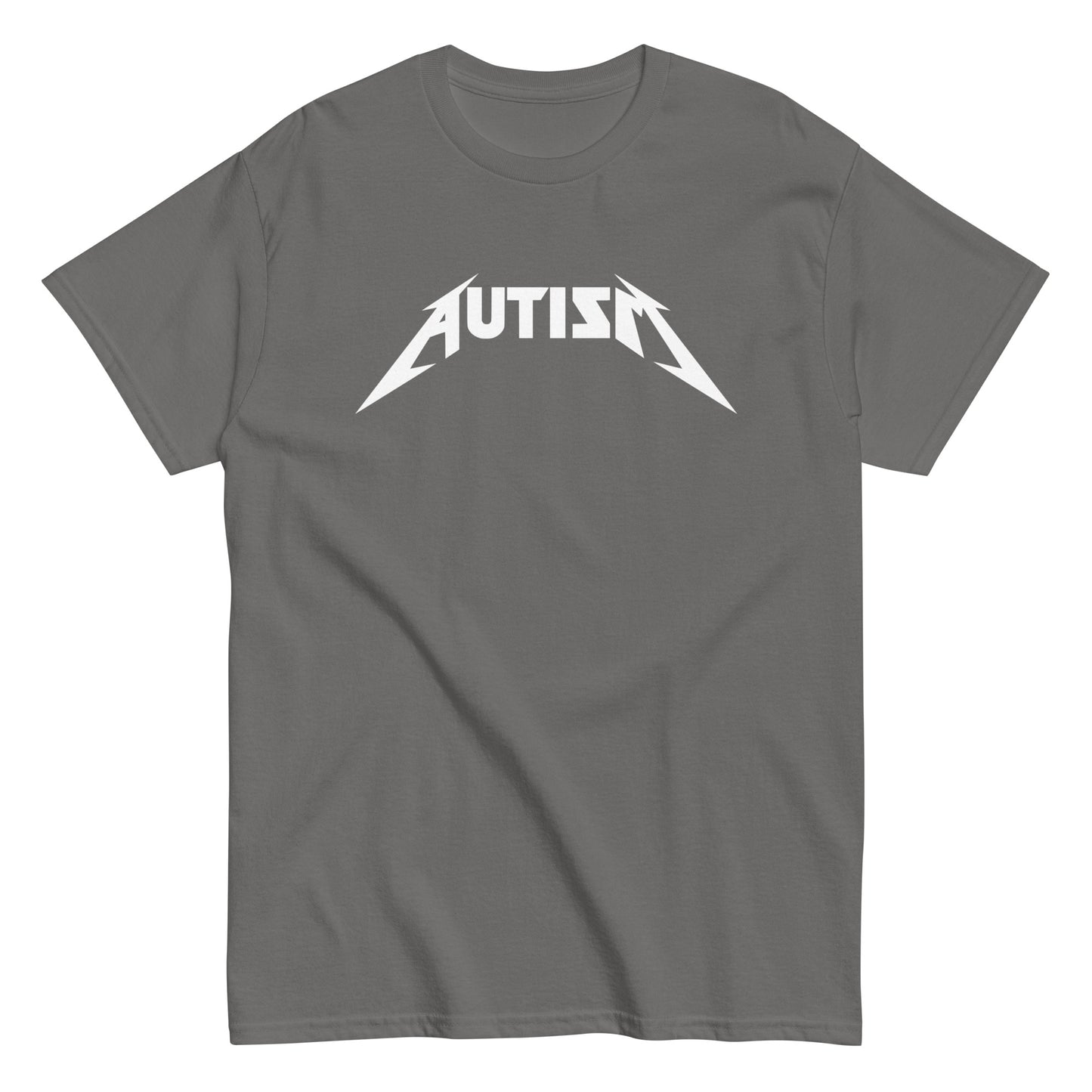 Meemirotta autism t-paita harmaalla värillä ja valkoisella logolla edessä