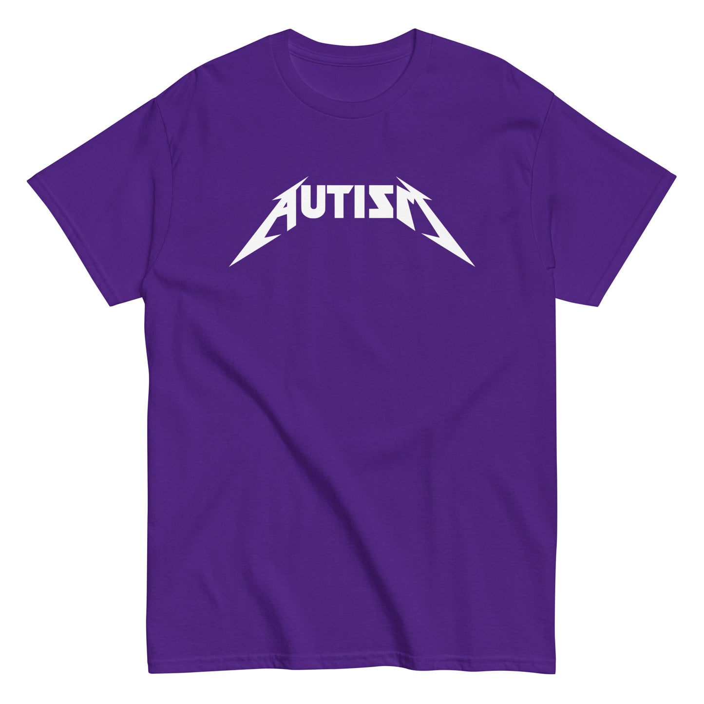 Meemirotta autism t-paita, violetti T-paita, jossa on valkoinen AUTISM-teksti