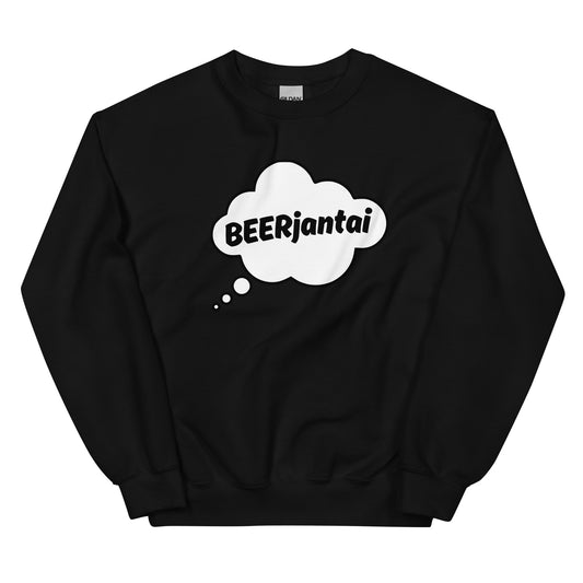 Mustassa collegepaidassa valkoinen BEERjantai-teksti pilvessä rentoon tyyliin