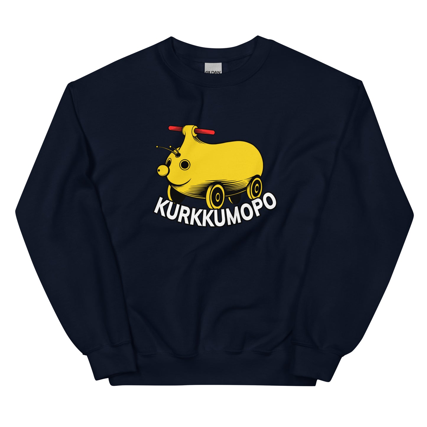 Hauska college KURKKUMOPO-printillä, mukava ja värikäs vaate joka päiväiseen käyttöön