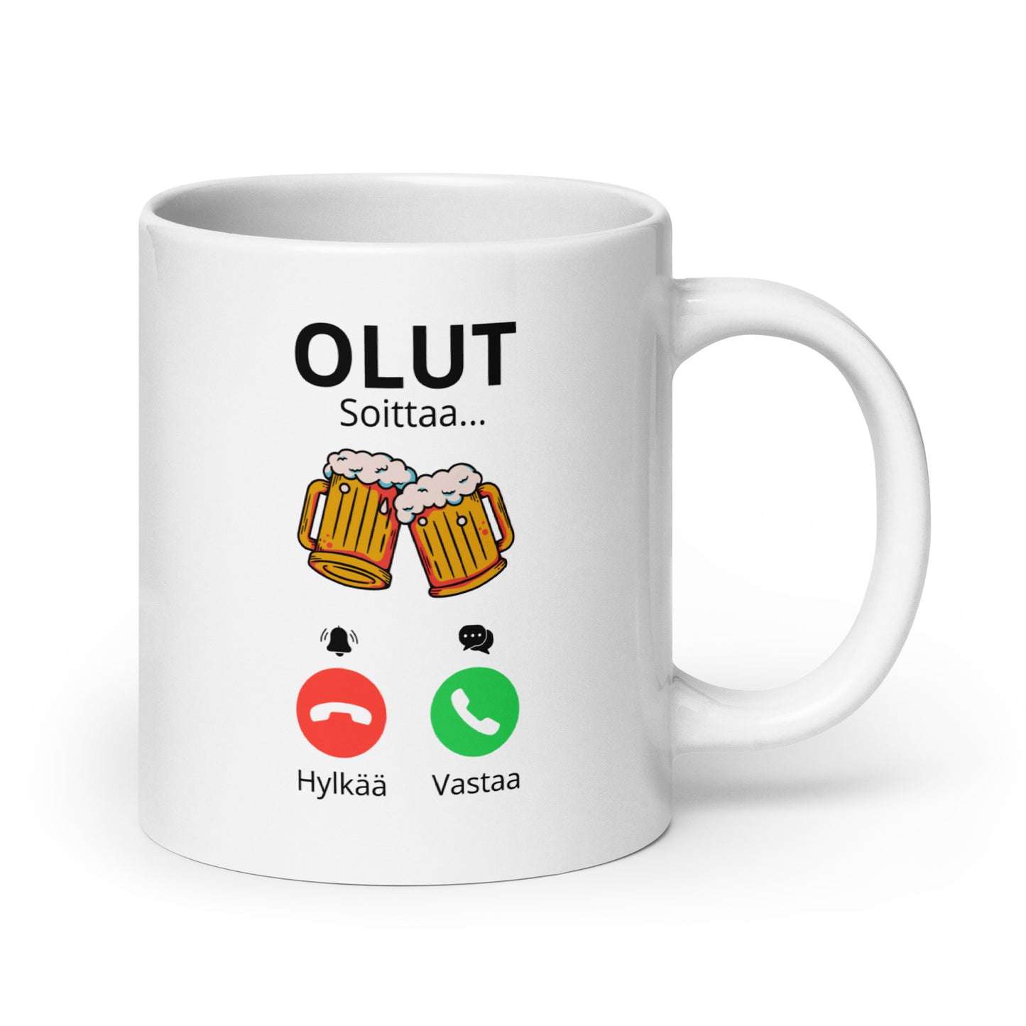 Hauska olutmuki lahjaksi, jossa olutlasit ja puhelinvastuusymbolit.