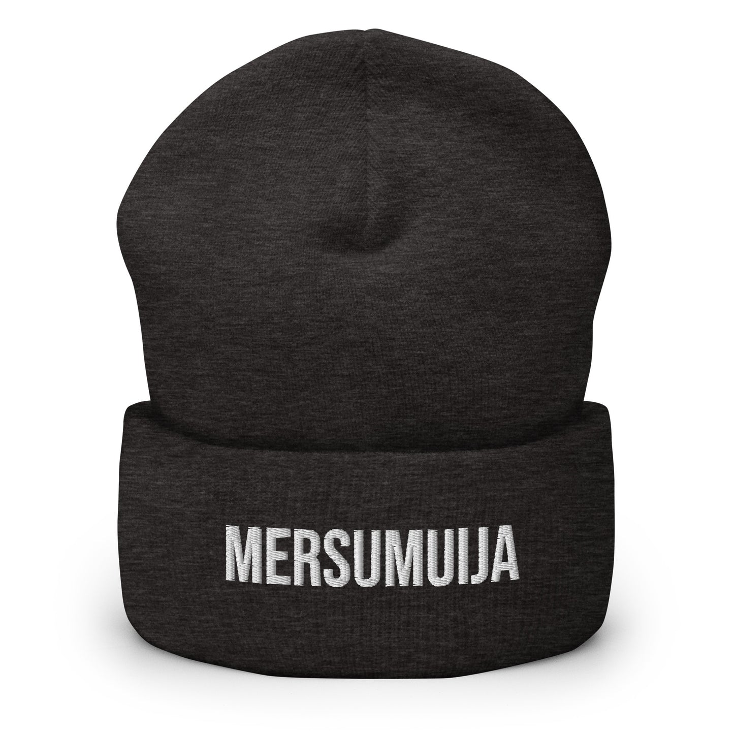 Meemirotta musta pipo, jossa on brodeerattu teksti MERSUMUIJA, hauska pipo käytettäväksi talvella