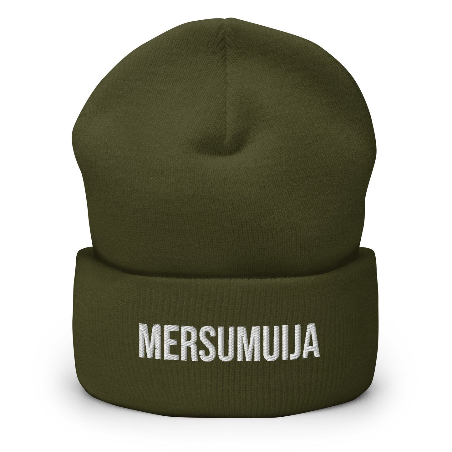 Meemirotta hauska pipo Mersumuija-tekstillä oliivinvihreänä muotitietoiseen tyyliin