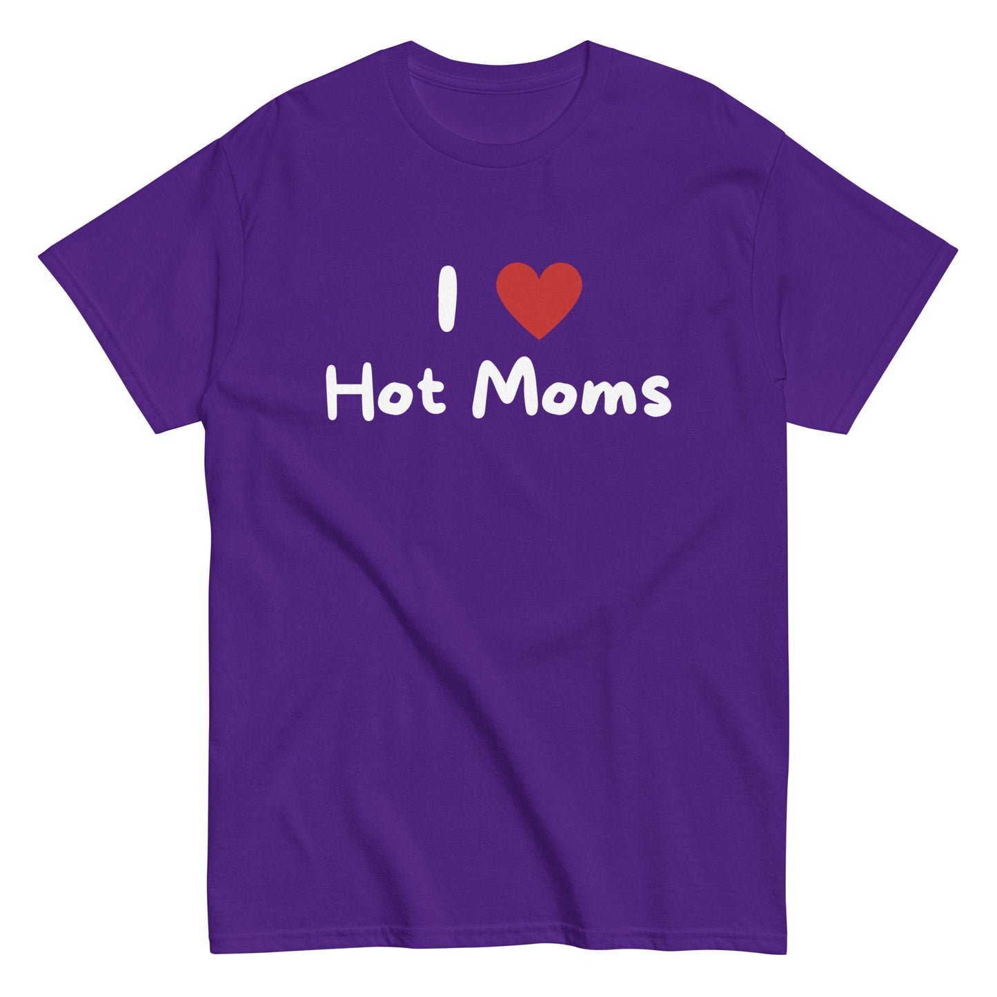 Meemirotta hauska t-paita lahjaksi violettina, jossa teksti I love Hot Moms