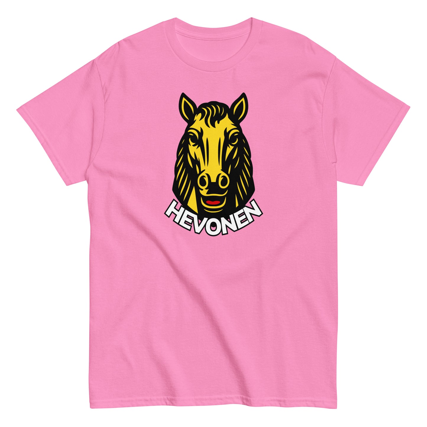 Meemirotta hevonen t-paita vaaleanpunaisella värillä ja hevoskuvalla etupuolella