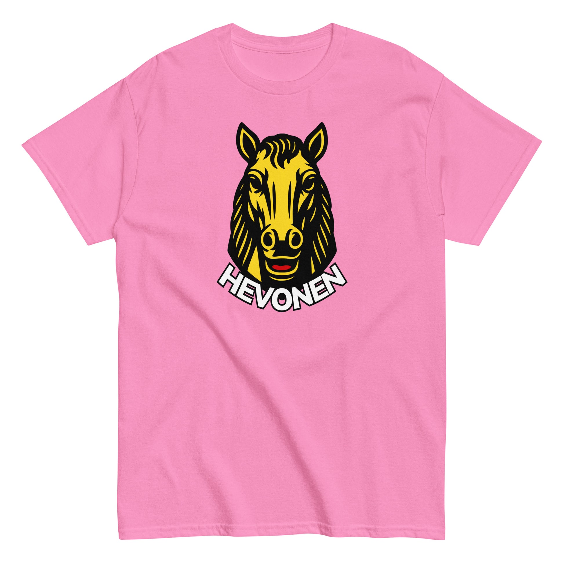 Meemirotta hevonen t-paita vaaleanpunaisella värillä ja hevoskuvalla etupuolella