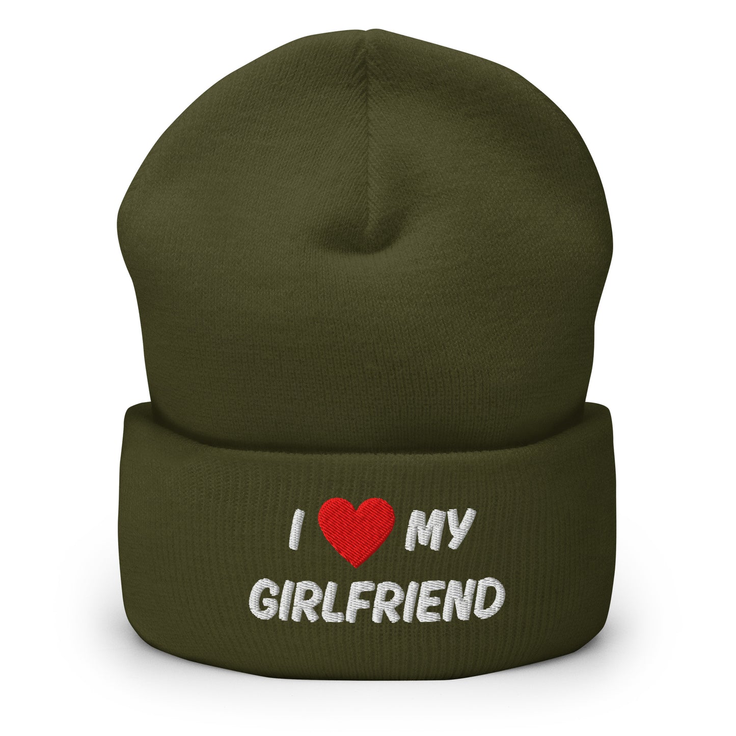 Meemirotta i love my girlfriend pipo tummanvihreänä, mukava ja lämmin tuote pari lahjaksi
