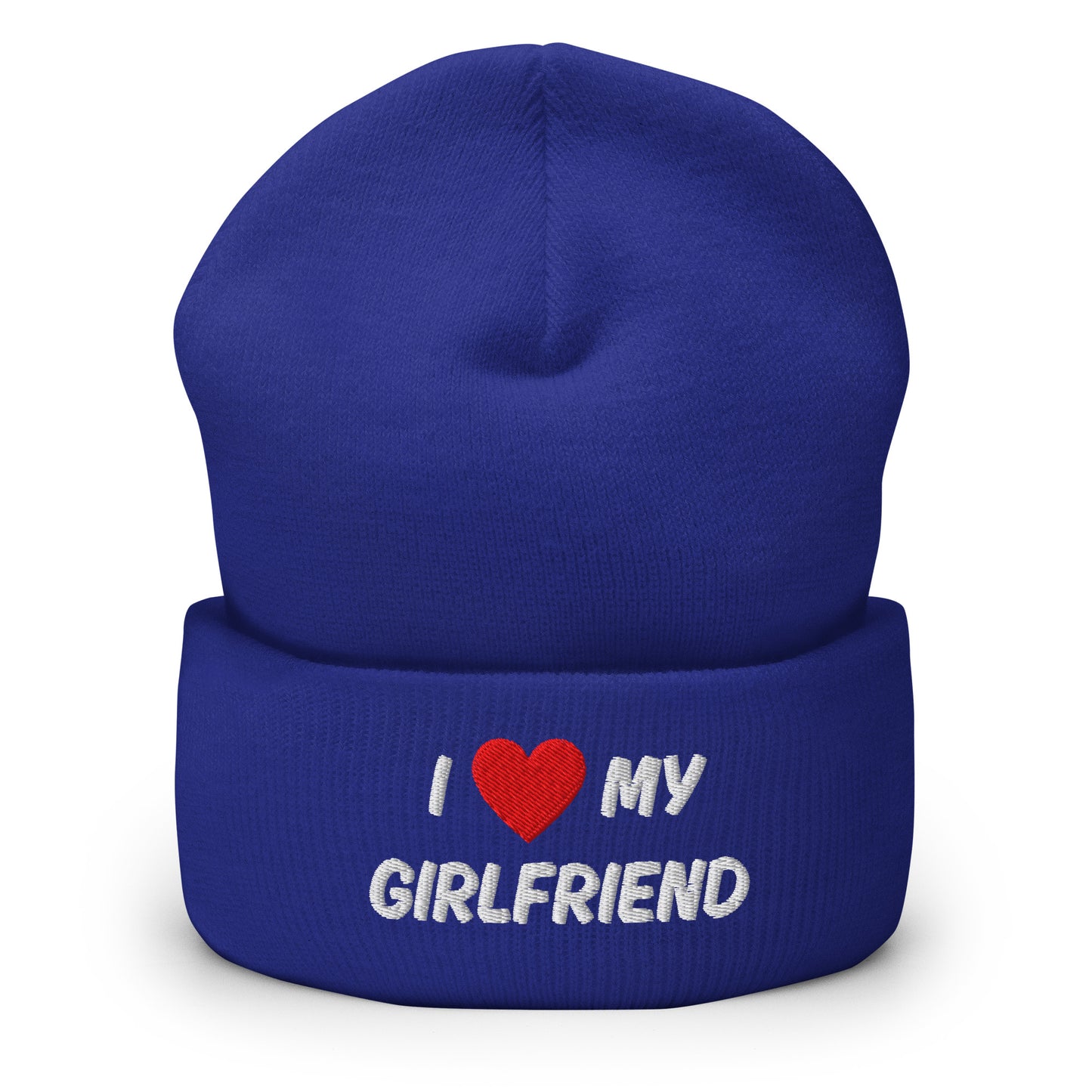 Sininen pipo, jossa teksti I love my girlfriend, täydellinen lahja rakastetulle
