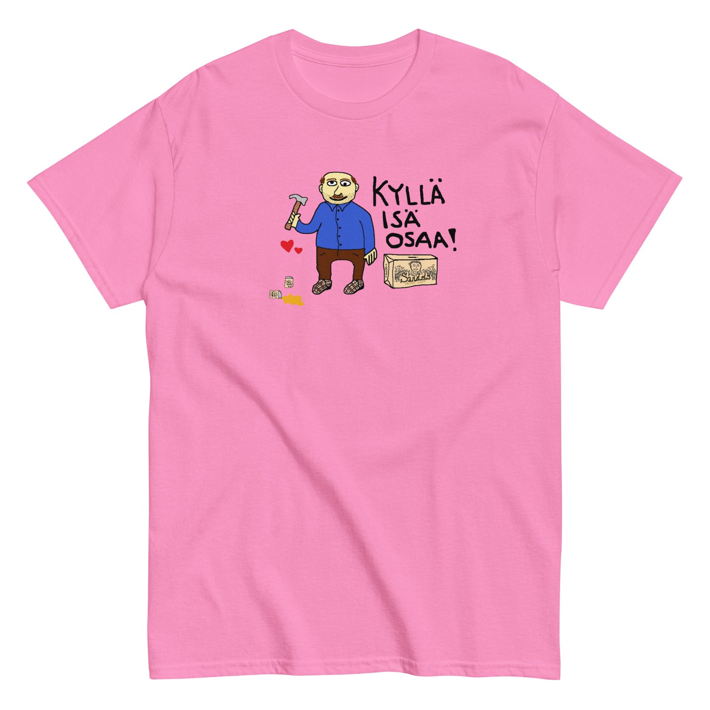 Meemirotta Kyllä isä osaa t-paita vaaleanpunaisessa värissä hauskalla kuvituksella