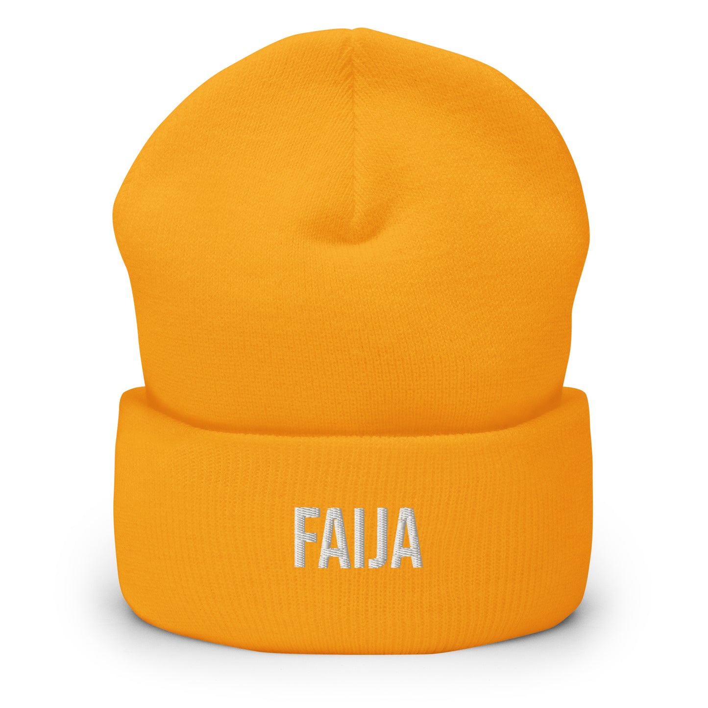 Keltainen Meemirotta pipo lahjaksi, jossa on hopeinen FAJA-teksti etupuolella