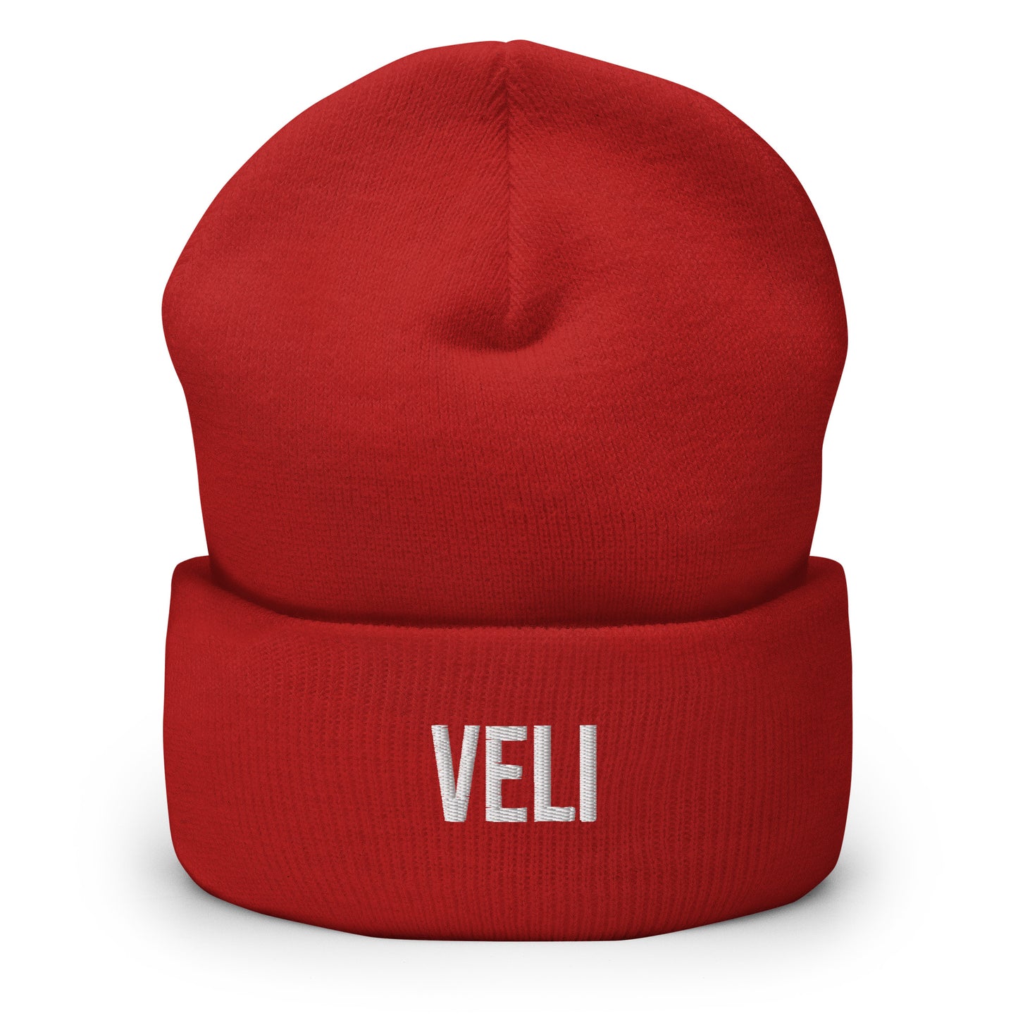 Punainen Meemirotta-pipo lahjaksi, jonka edessä on VELI-teksti valkoisella