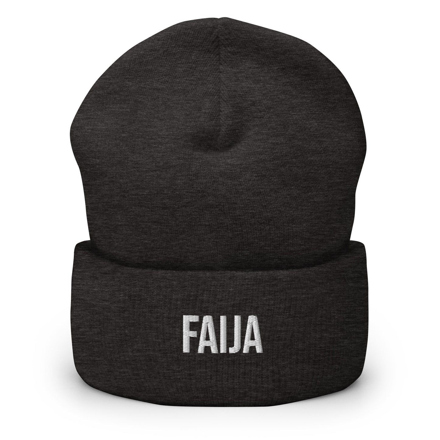 Tumma pipo lahjaksi, jossa valkoinen FAIJA-teksti edessä