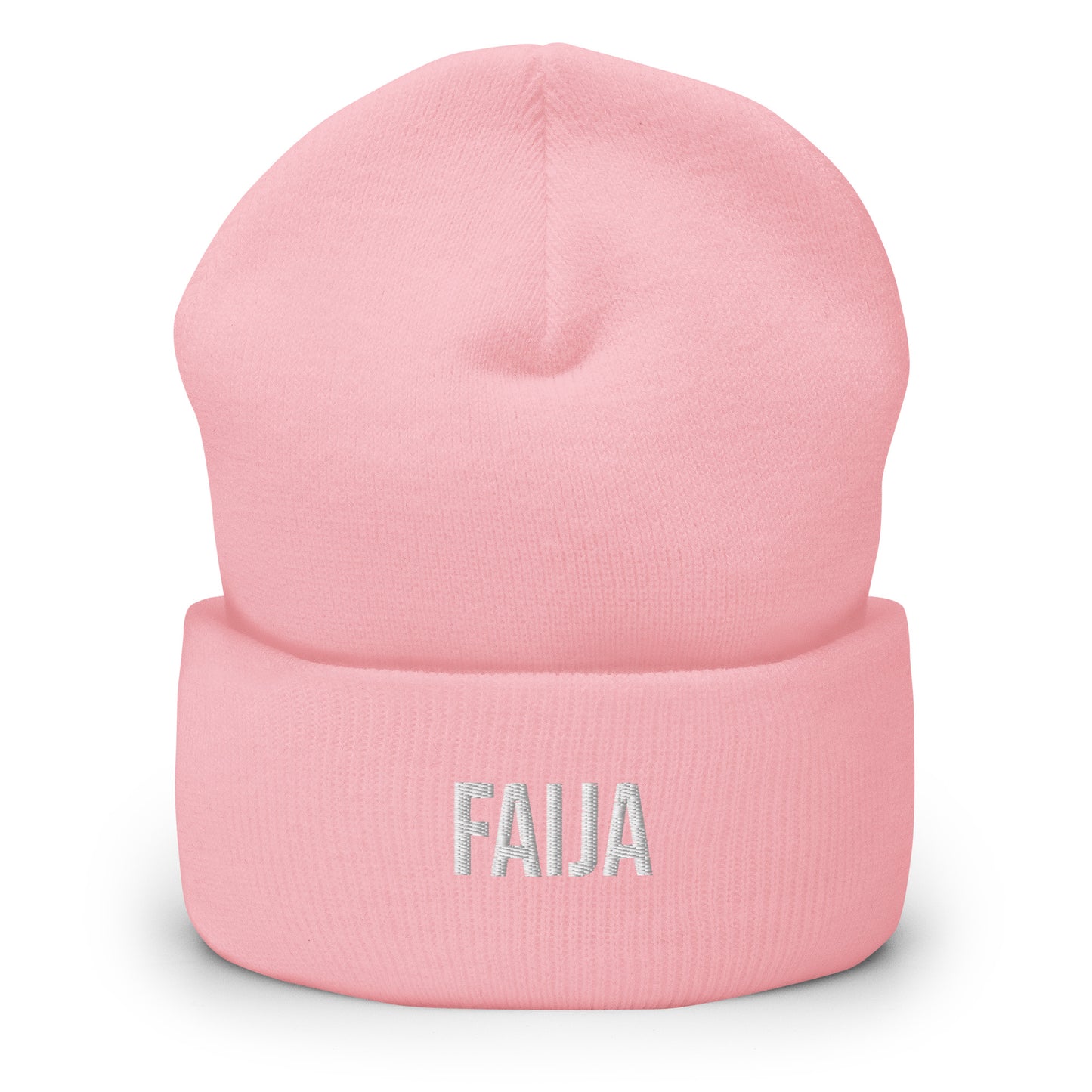 Vaaleanpunainen pipo lahjaksi, jossa brodeerattu teksti FAJA, tyylikäs ja mukava asuste