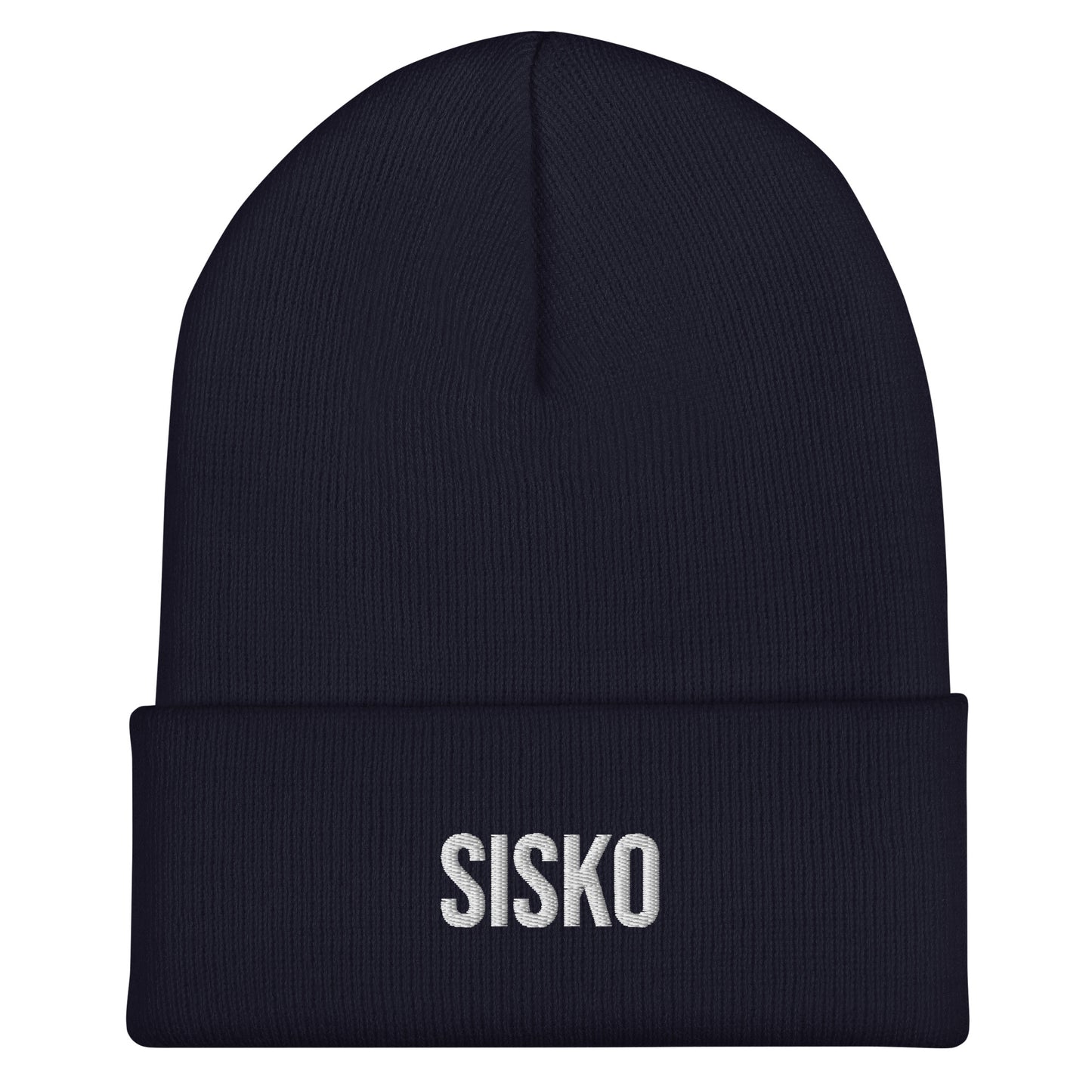 Tumma sininen sisko pipo lahjaksi, jossa valkoinen Sisko-merkki edessä