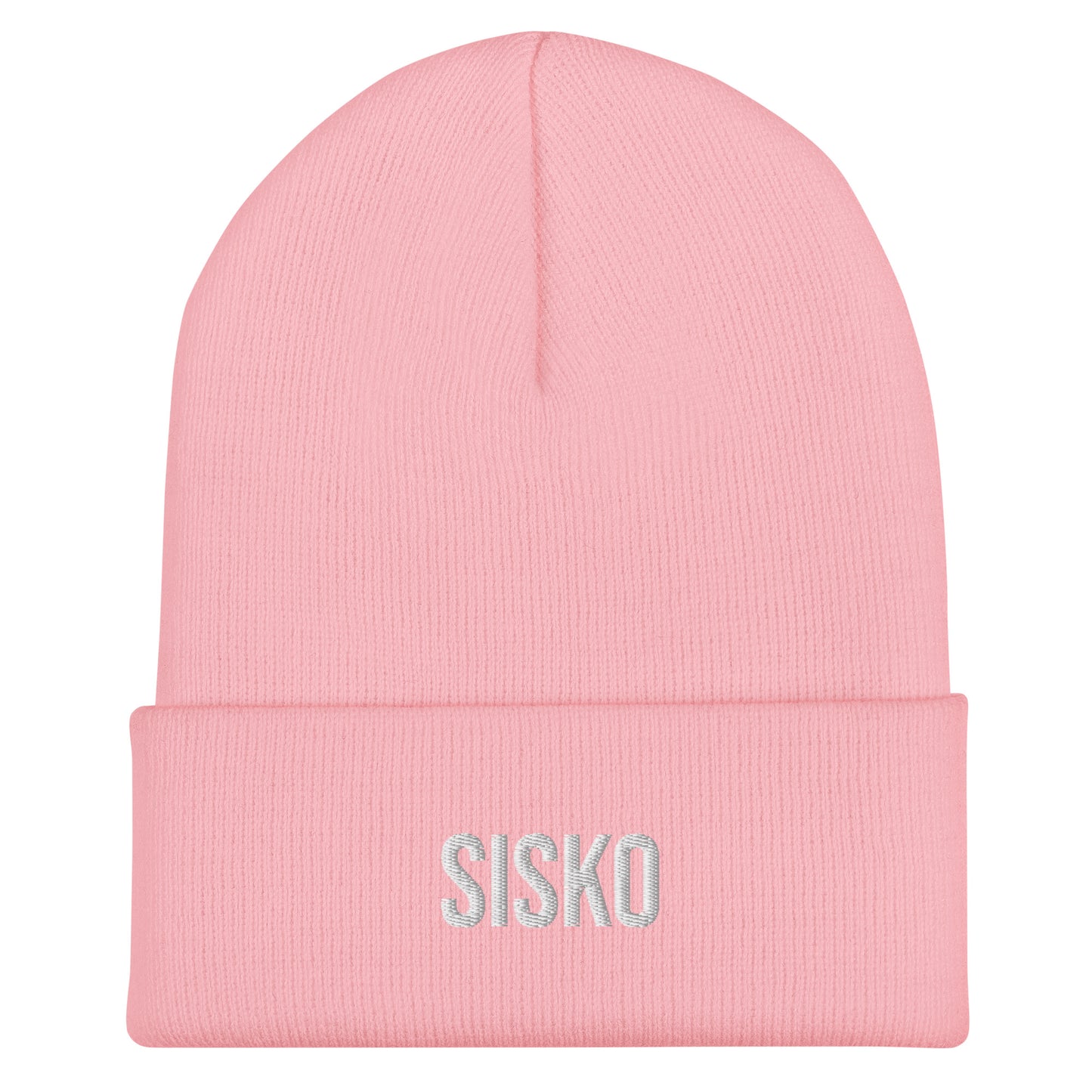 Vaaleanpunainen sisko pipo lahjaksi, jossa valkoiset kirjailutiedot SISKOSTA