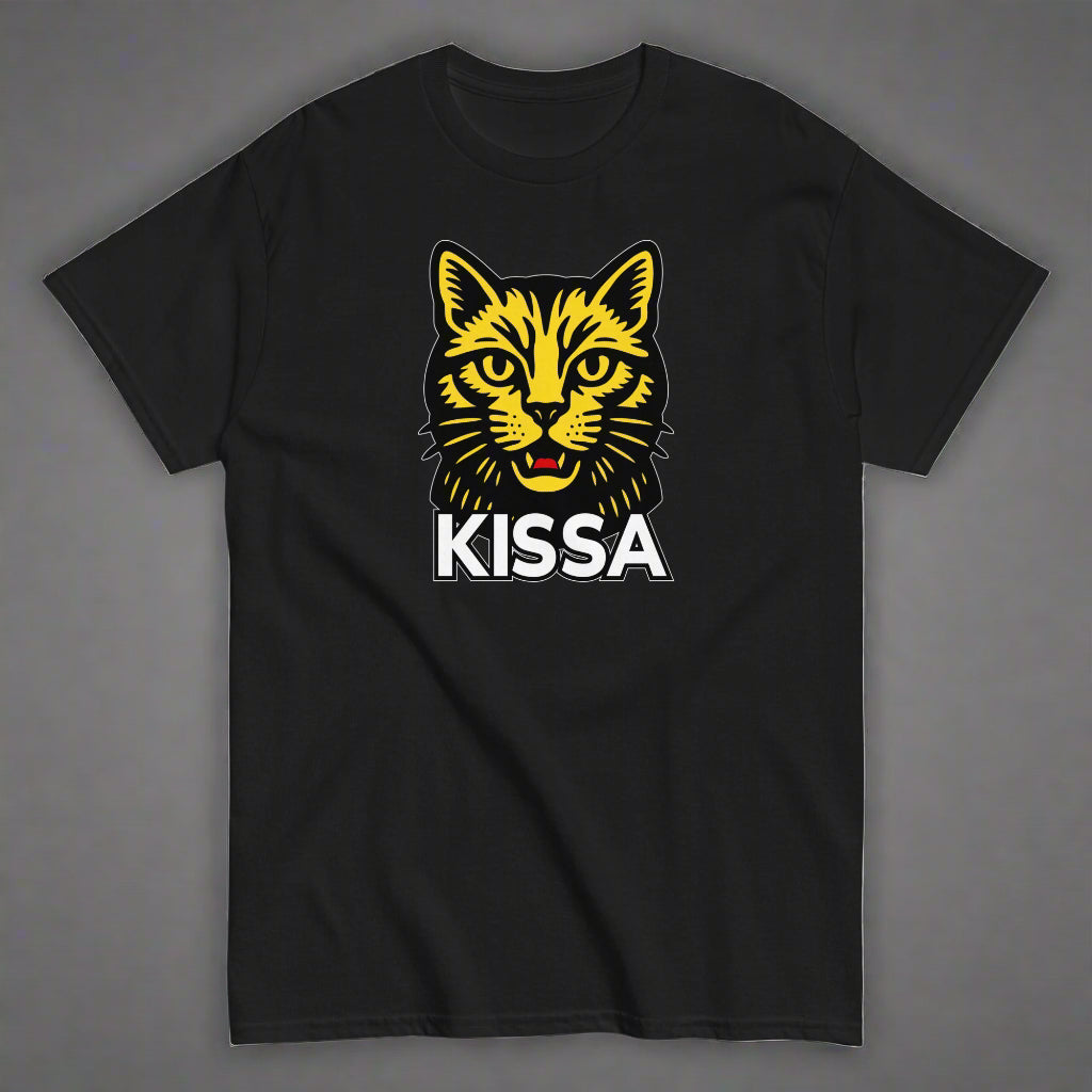 Meemirotta musta T-Paita, jossa kissa logo ja teksti KISSA edessä