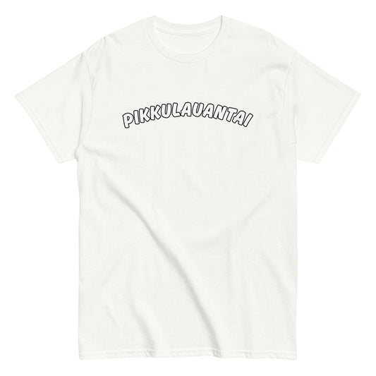 Meemirotta pikkulauantai t-paita valkoisena, modernilla graafisella painatuksella