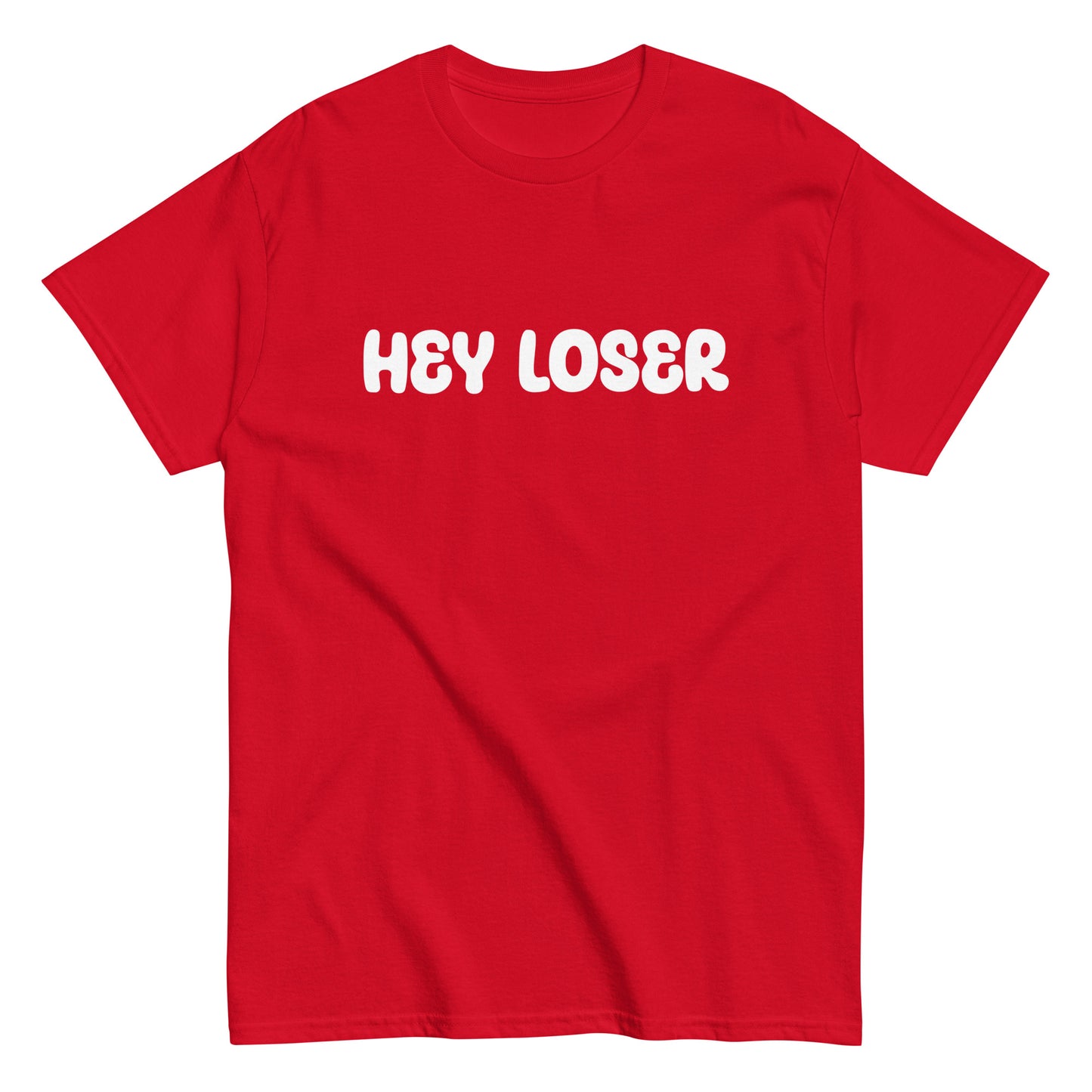 Meemirotan punainen t-paita valkoisilla 'Hey Loser' -teksteillä