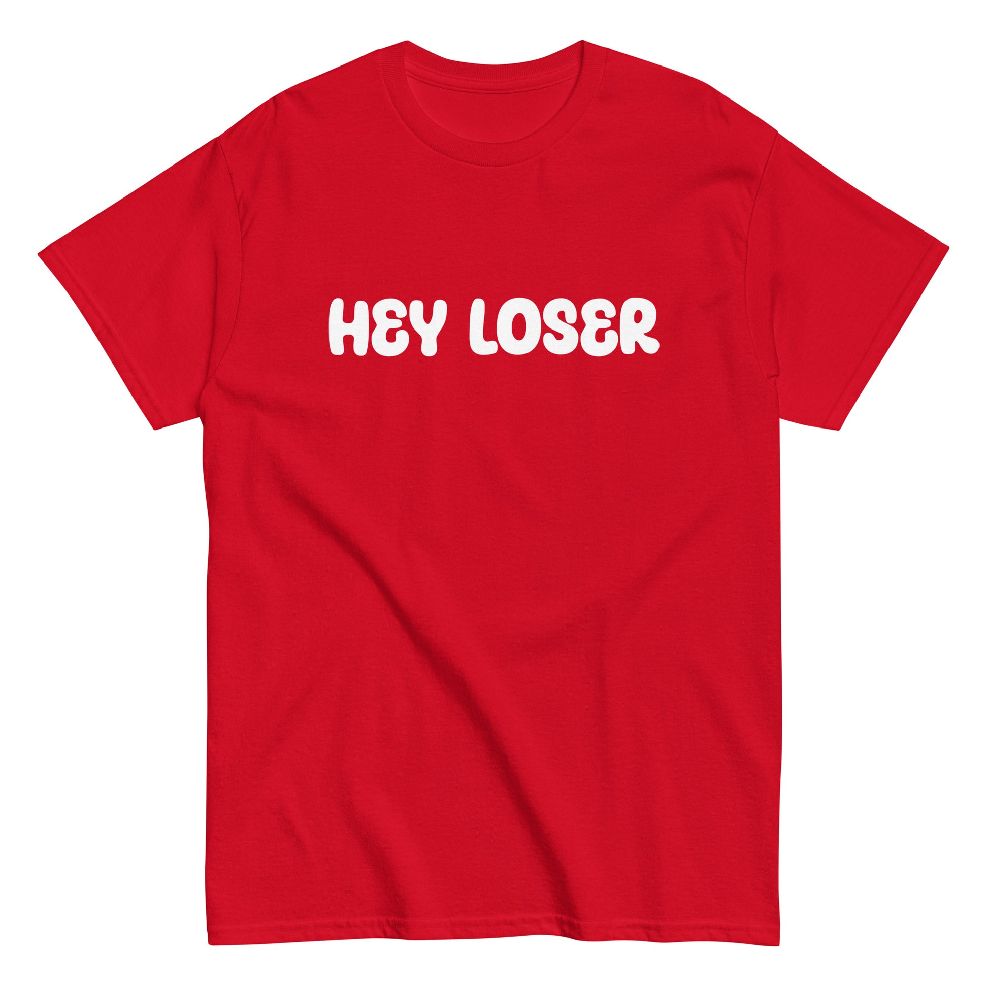 Meemirotan punainen t-paita valkoisilla 'Hey Loser' -teksteillä