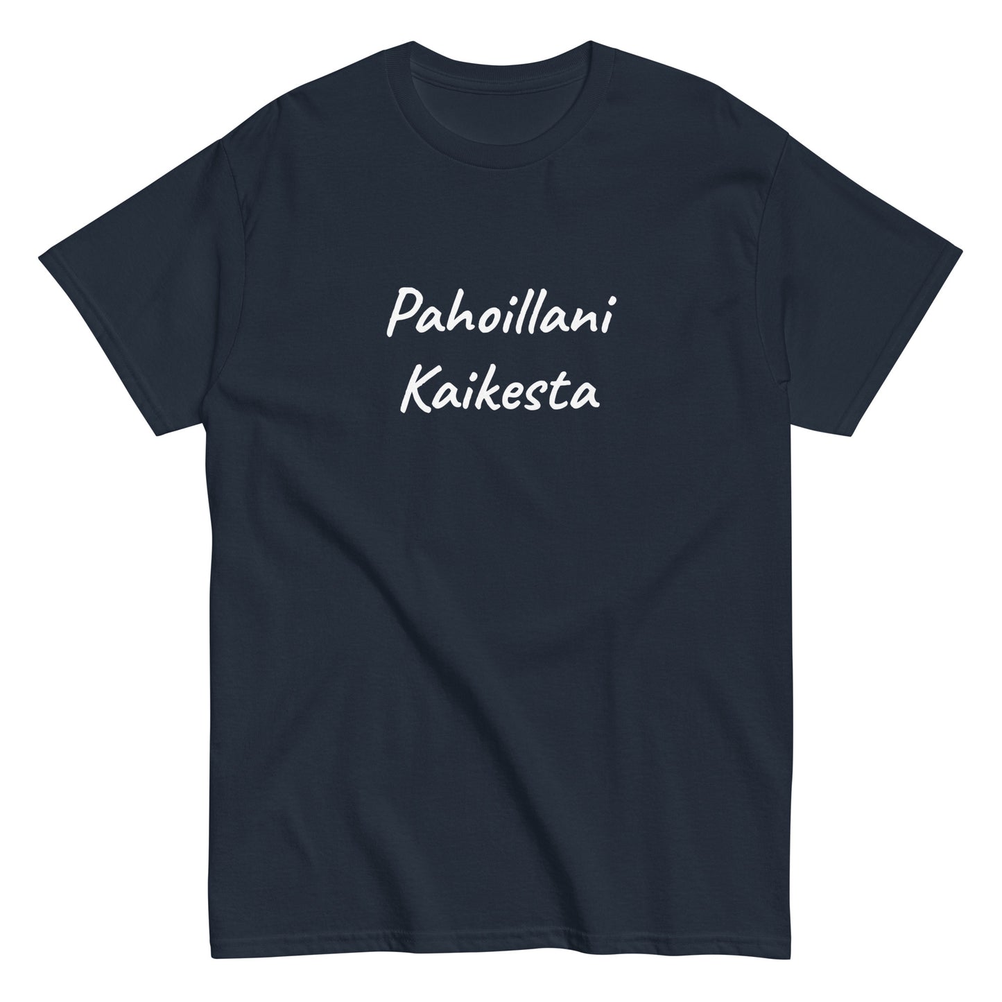 Meemirottan laivastonsininen T-paita, jossa valkoinen suomenkielinen teksti, jossa lukee "Pahoillani Kaikesta" eli "Anteeksi kaikesta", täydellinen hauskat vaatteet ystäville.