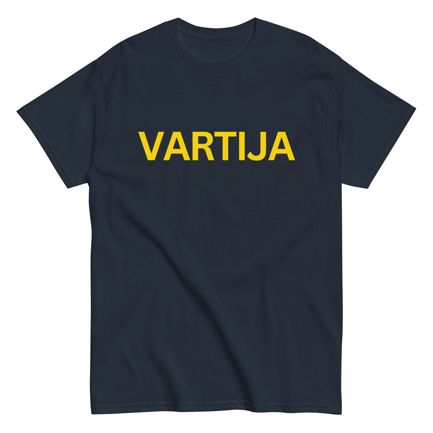 Meemirottan laivastonsininen T-paita, jonka edessä on sana "VARTIJA" lihavoituin keltaisin isoin kirjaimin. Tämä Vartija T-Paita on täydellinen lahjaidea ainutlaatuisia ja hauskoja designeja arvostaville.