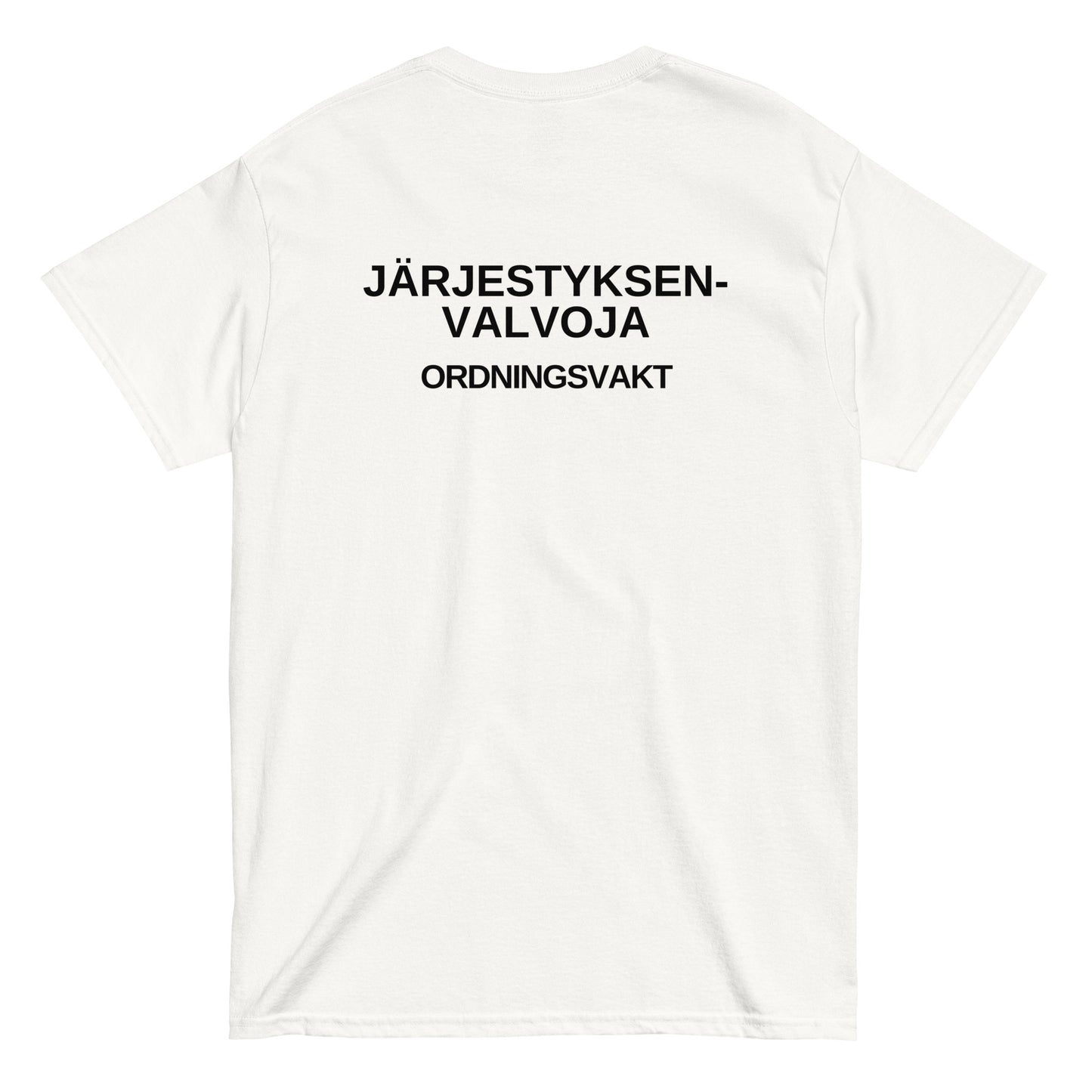 Meemirottan Järjestyksen-Valvoja T-Paita Selkäprintti punaisella esittelee lihavoitua mustaa tekstiä "Järjestyksenvalvoja" ja "Ordningsvakt" takana. Tämä hauska paita on ihanteellinen lahjaidea jokaiselle, joka pitää huumorista hieman auktoriteetilla.
