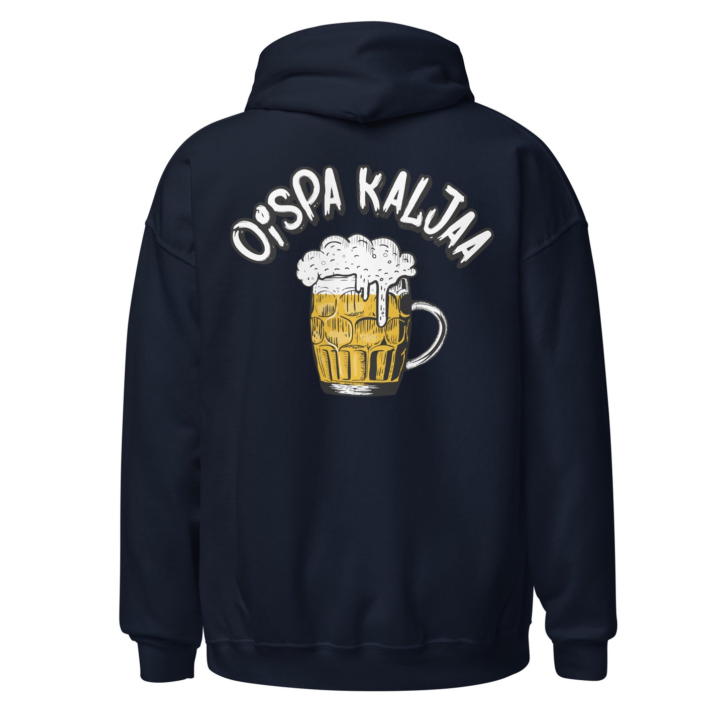 Meemirottan "OispaKaljaa Huppari - Printti Selässä" on musta-design, jossa on teksti "Oispa Kaljaa" ja vaahtoava olutmukigrafiikka takana, mikä tekee siitä täydellisen lahjaidean hauskat vaatteet ystäville.