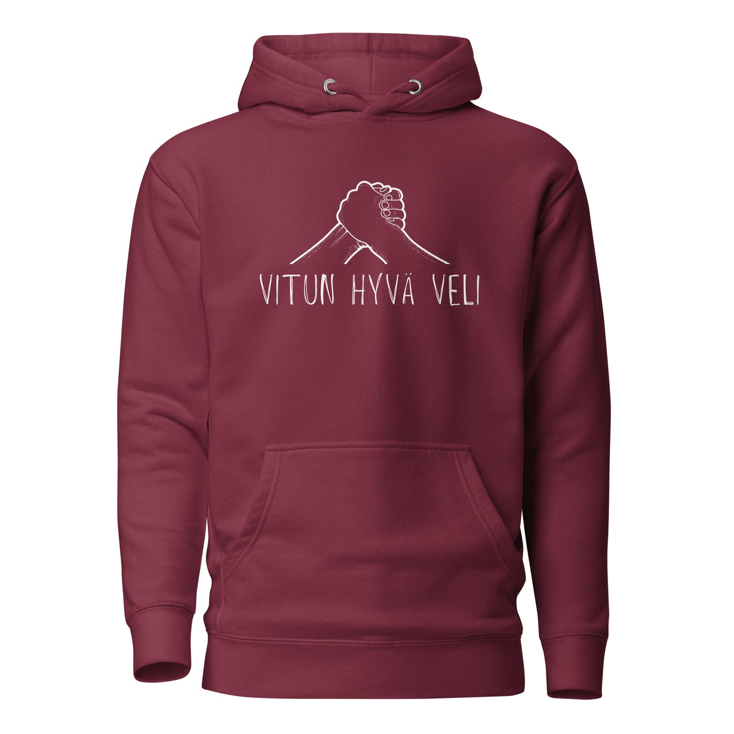 Meemirottan Hyvä Veli Huppari on valkoinen huppari, jossa on viivapiirros kahdesta kädestä, jotka on puristettu yhteen ja jonka alla on teksti "VITUN HYVÄ VELI". Tämä hauska paita on ihanteellinen lahjaidea, jossa yhdistyy tyyli ja huumori erottuvaan meemivaatteisiin.