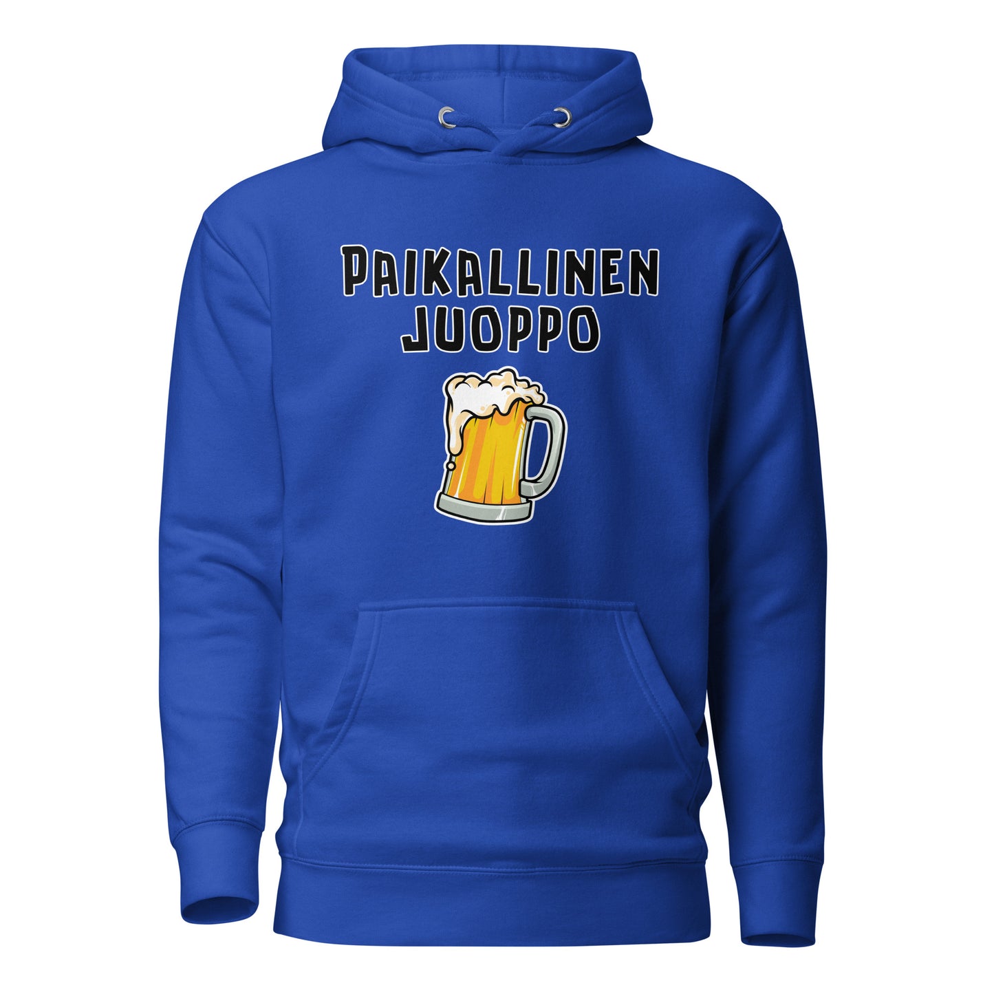Esittelyssä Meemirottan "Paikallinen Juoppo Huppari", musta huppari, jossa on valkoinen teksti "PAIKALLINEN JUOPPO" ja alla vaahtoava olutmukin kuva. Tämä kappale on ihanteellinen valinta hauskat payatin ystäville ja tekee hauskan lahjaidean meemivaatteita arvostaville ystäville.