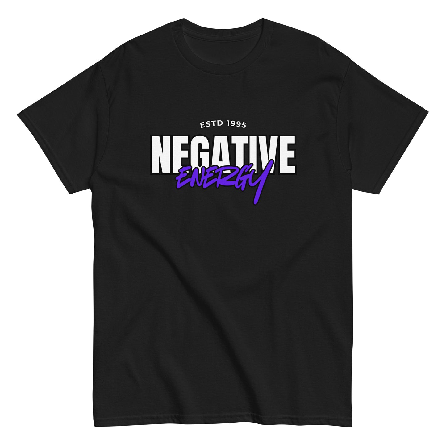 Meemirotta unisex t-paita mustalla pohjalla ja negatiivista energiaa korostavalla graafisella printillä
