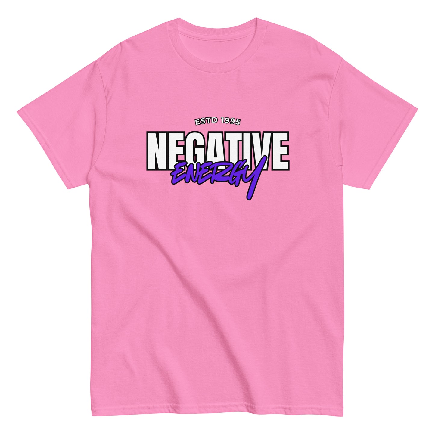 Meemirotta unisex t-paita vaaleanpunaisena NEGATIVE ENERGY printillä ja mukavalla istuvuudella