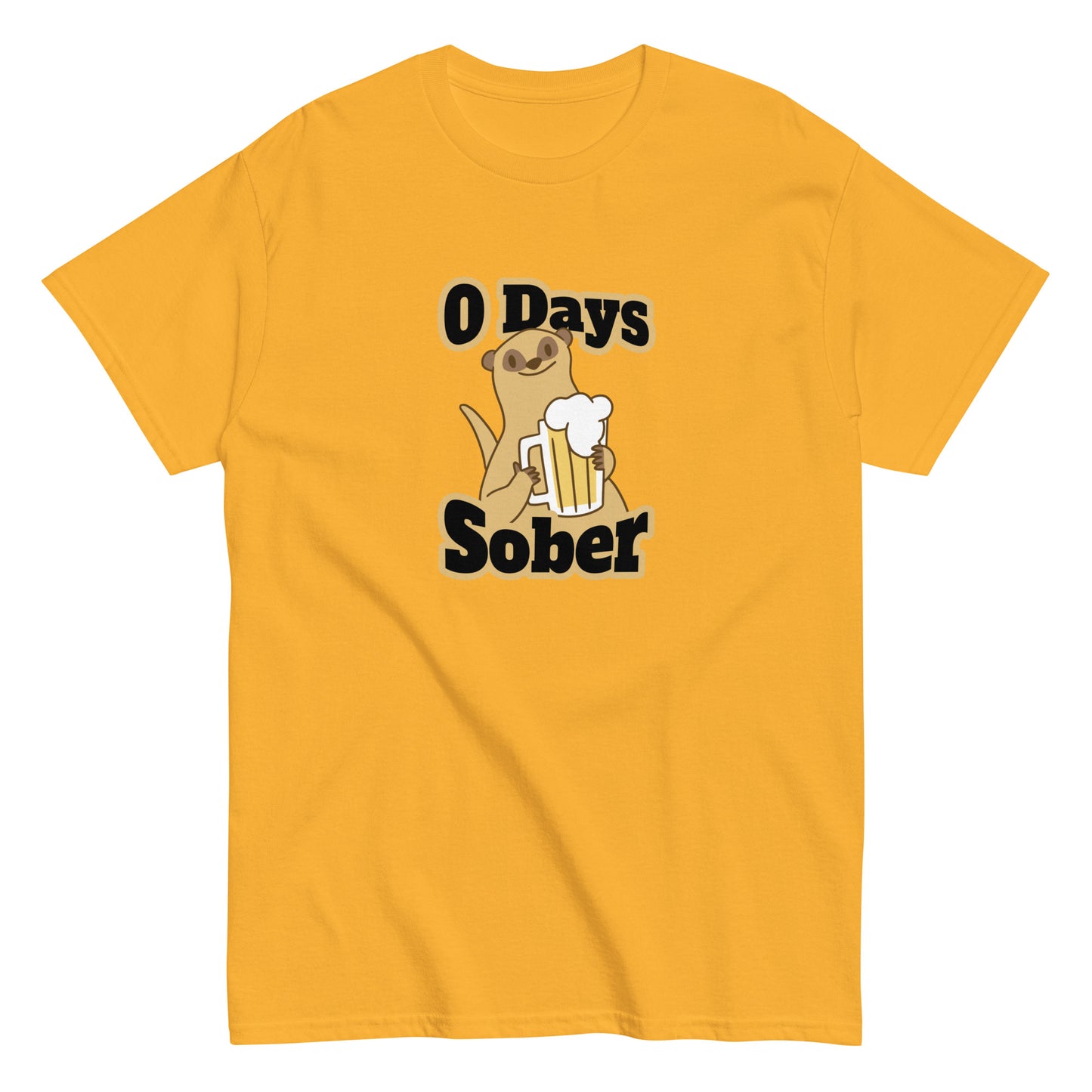 Meemirotta unisex t-paita kirkkaankeltaisena, jossa hauska eläin ja teksti 0 Days Sober