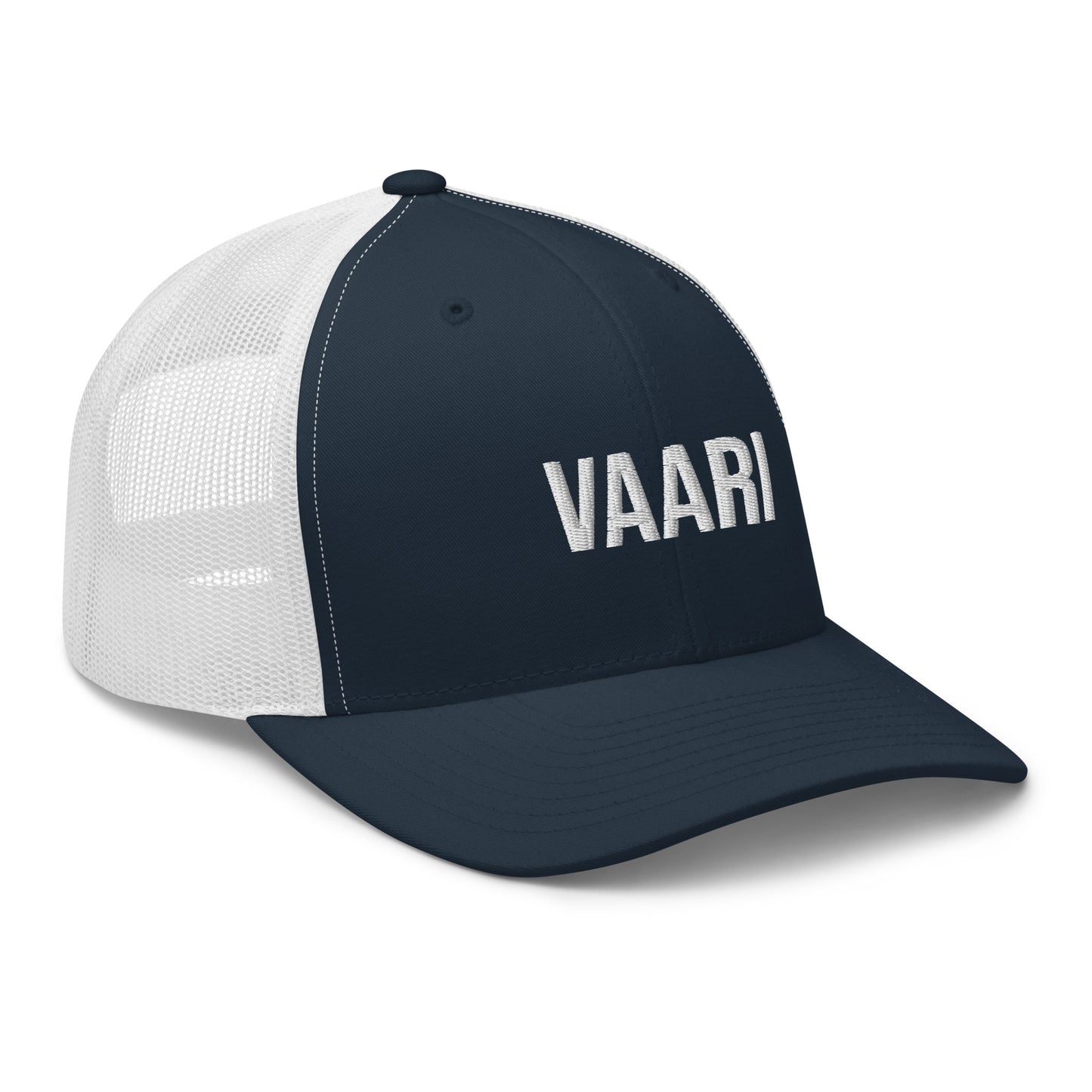 Tummansininen vaari lippis valkoisella verkkokangasta ja brodeerattu teksti 'VAARI'