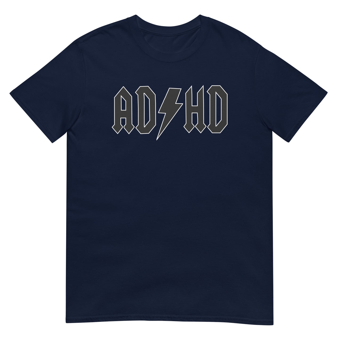 Meemirotta ADHD t-paita tummansinisellä taustalla ja sähkösymboleilla