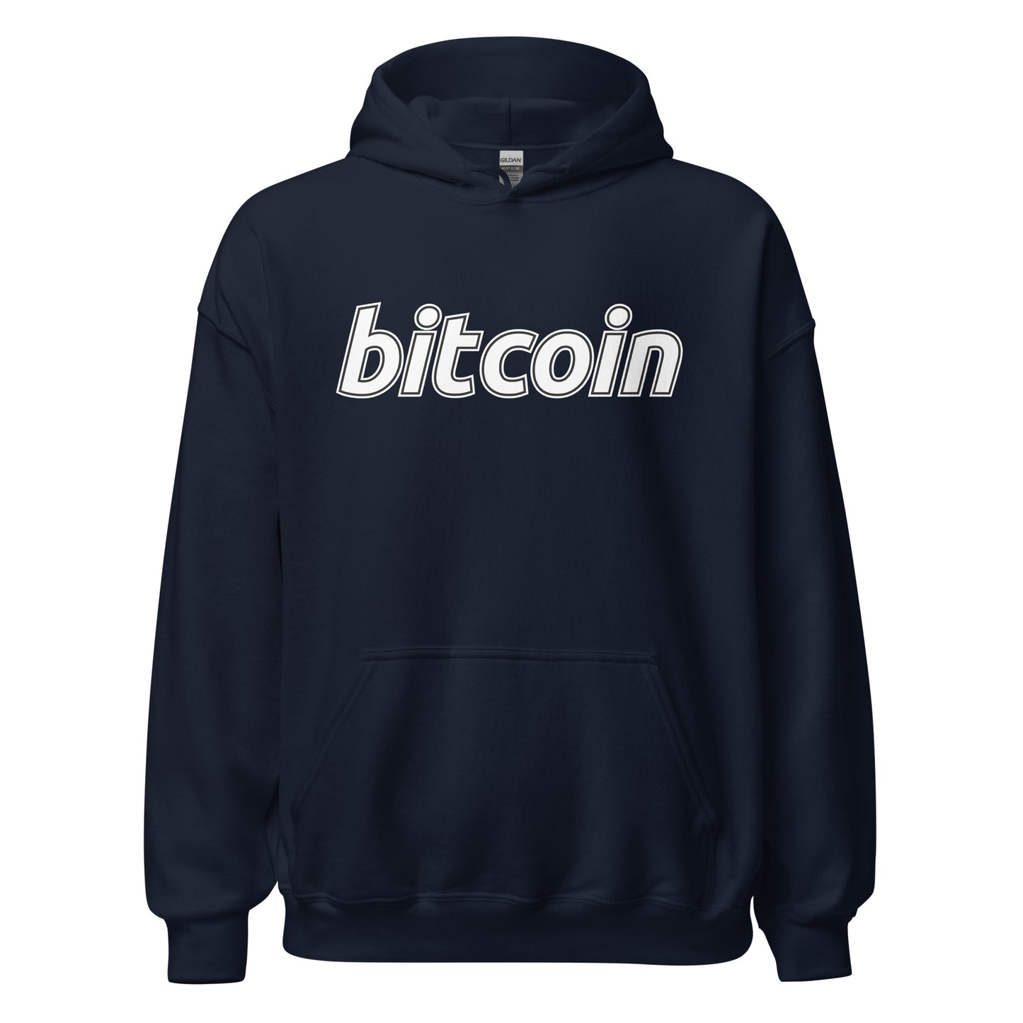 Meemirotta bitcoin huppari tummansinisellä taustalla selkeällä logolla edessä