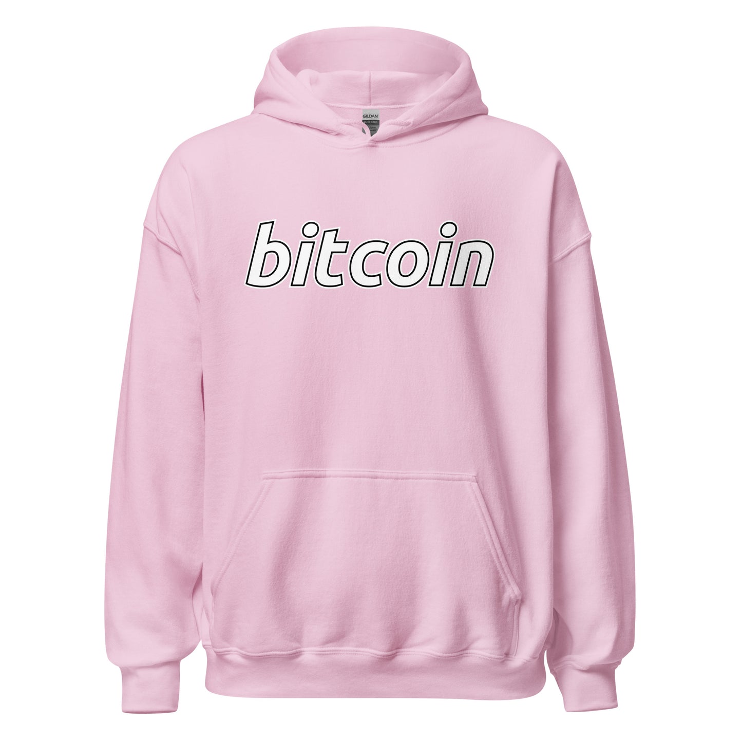 Vaaleanpunainen Meemirotta bitcoin huppari rennolla tyylillä ja isoilla painatuksilla