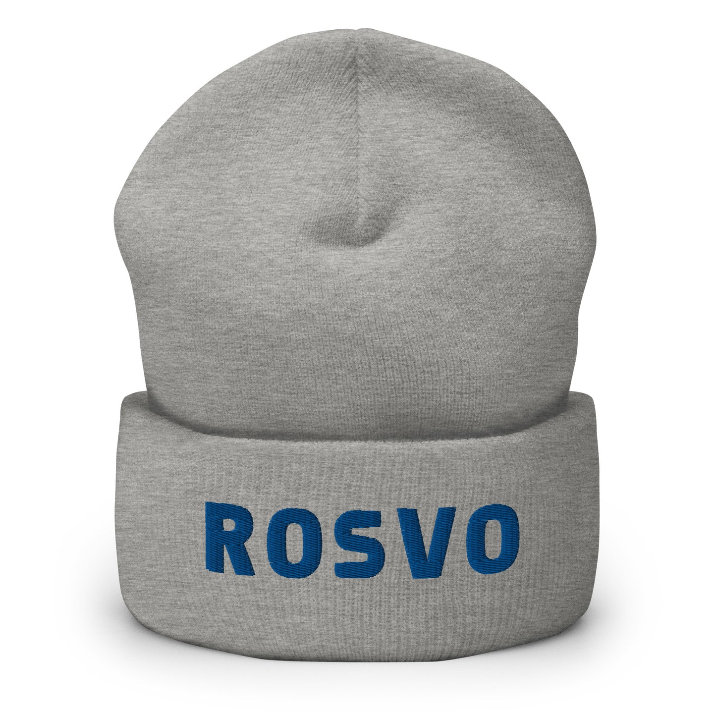 Hymyilevä partainen mies käyttää Meemirottan harmaata Rosvo Pipo -pipoa, jossa on sinisillä kirjaimilla "ROSV", joka on ihanteellinen ainutlaatuisia lahjaideavaihtoehtoja etsiville. Hänellä on myös valkoinen collegepaita ja hän seisoo valkoista tiiliseinää vasten.