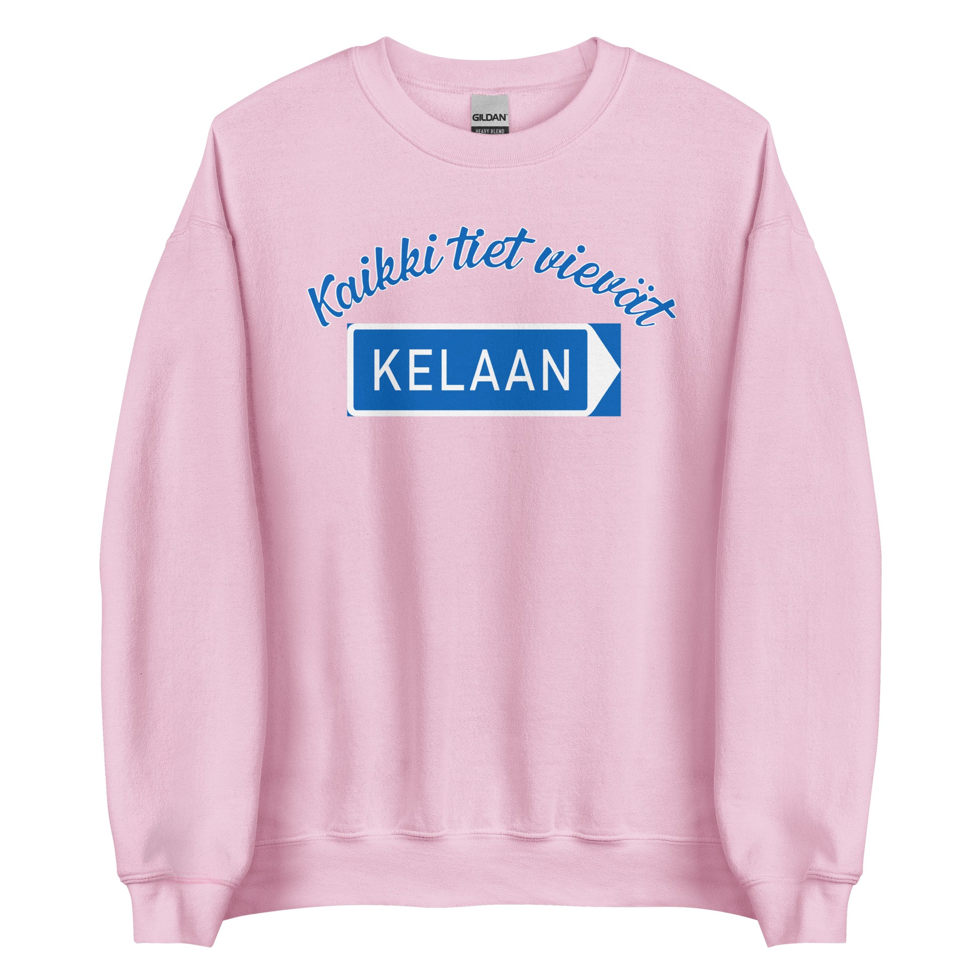 Vaaleanpunainen hauska kela college, jossa teksti Kaikki tiet vievät KELAAN