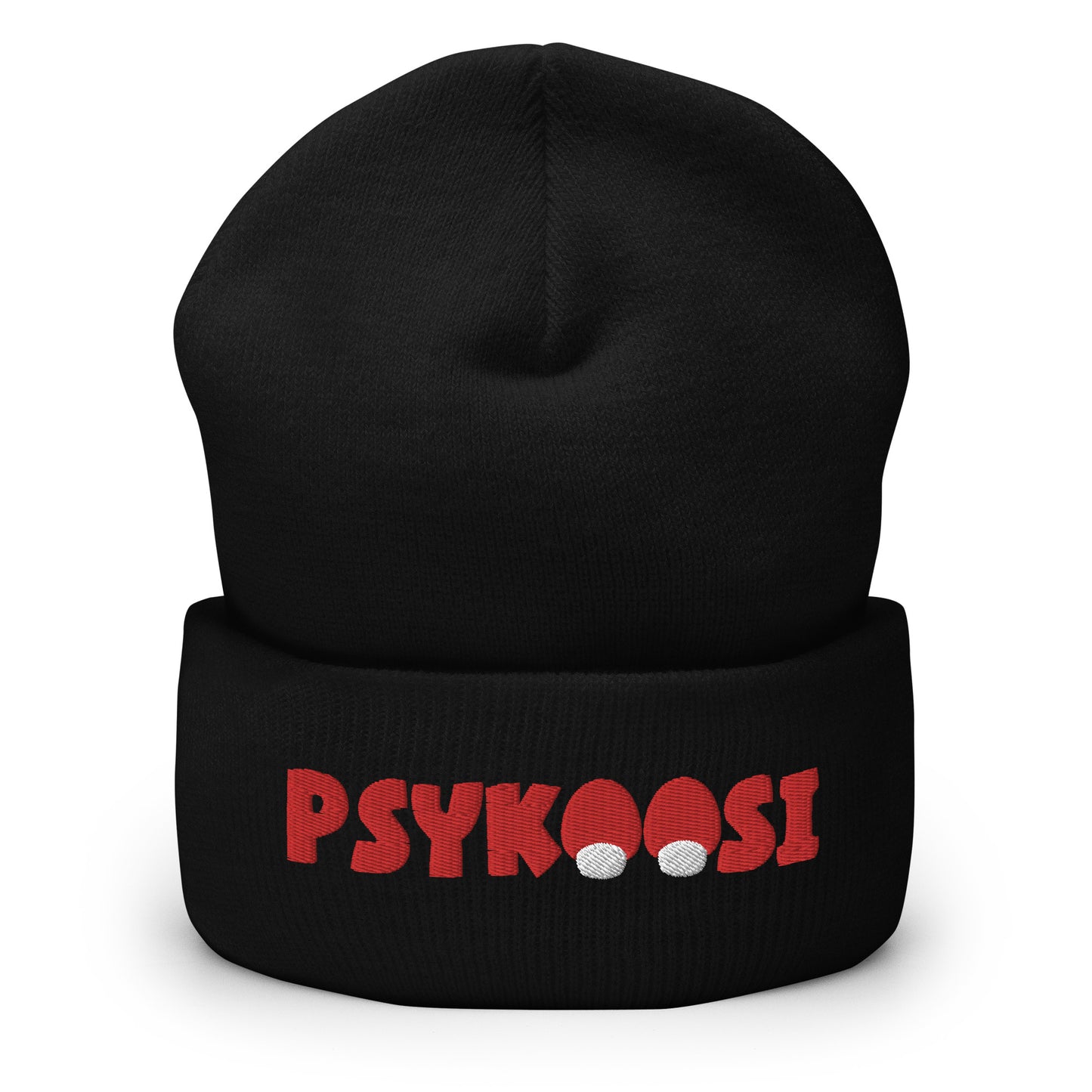 Mustat psykoosi pipo, jossa kirkkaat punaiset kirjaimet edessä, tyylikäs ja lämpimämpi valinta talvikeleille