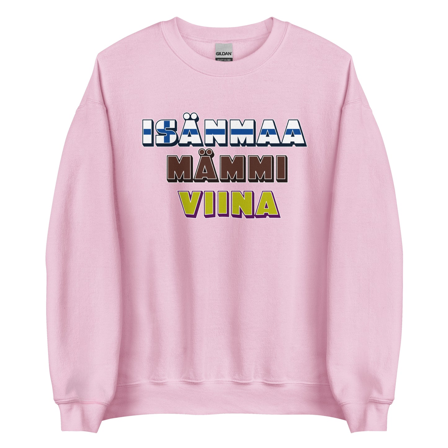 Hauska collegepaita suomalaisille vaaleanpunaisella värillä ja humoristisella tekstillä