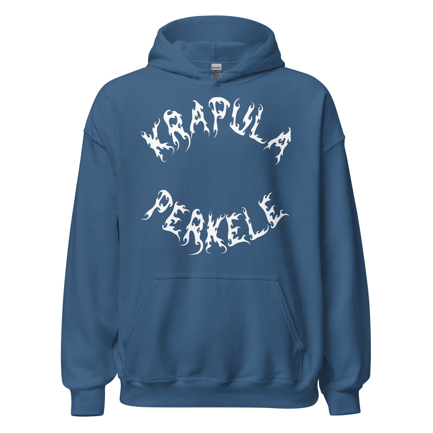 Esittelyssä Meemirottan Krapula Perkele Huppari, punaruskea-huppari, jonka edessä on lihavoitu, liekkimäinen valkoinen kirjain "Krapula Perkele". Tämä hauska paita sopii täydellisesti hauskaksi lahjaideaksi, jossa on etutasku ja kiristysnyörillinen huppu. Se on ihanteellinen valinta meemivaatteiden ystäville ja niille, jotka nauttivat omituisten muotilauseiden tekemisestä.