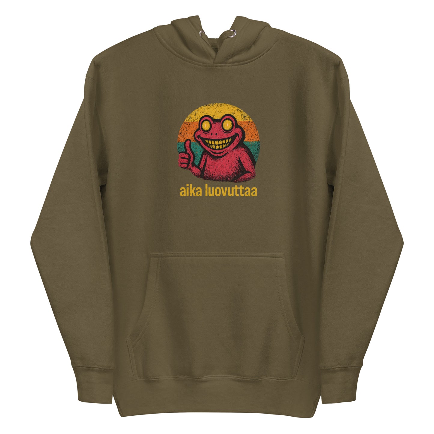 Meemirotta Aika luovuttaa huppari, vihreä huppari, jossa hauska graafinen printti edessä