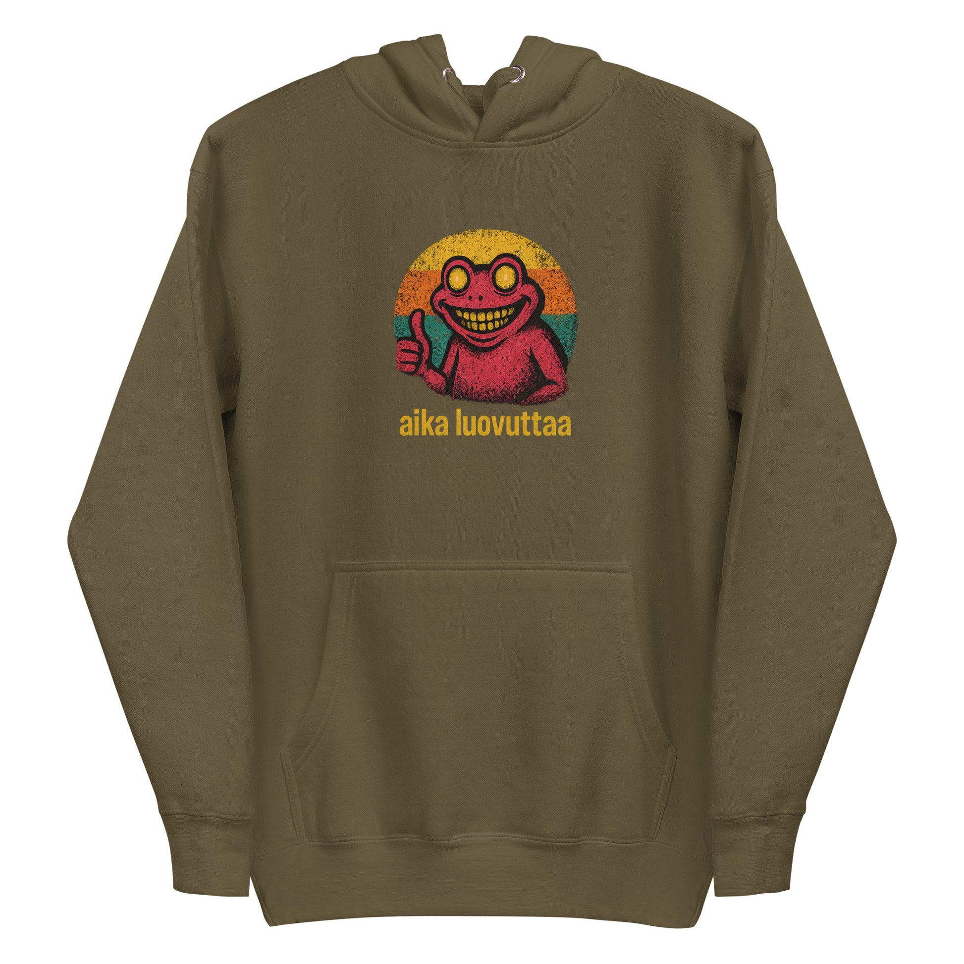 Meemirotta Aika luovuttaa huppari, vihreä huppari, jossa hauska graafinen printti edessä