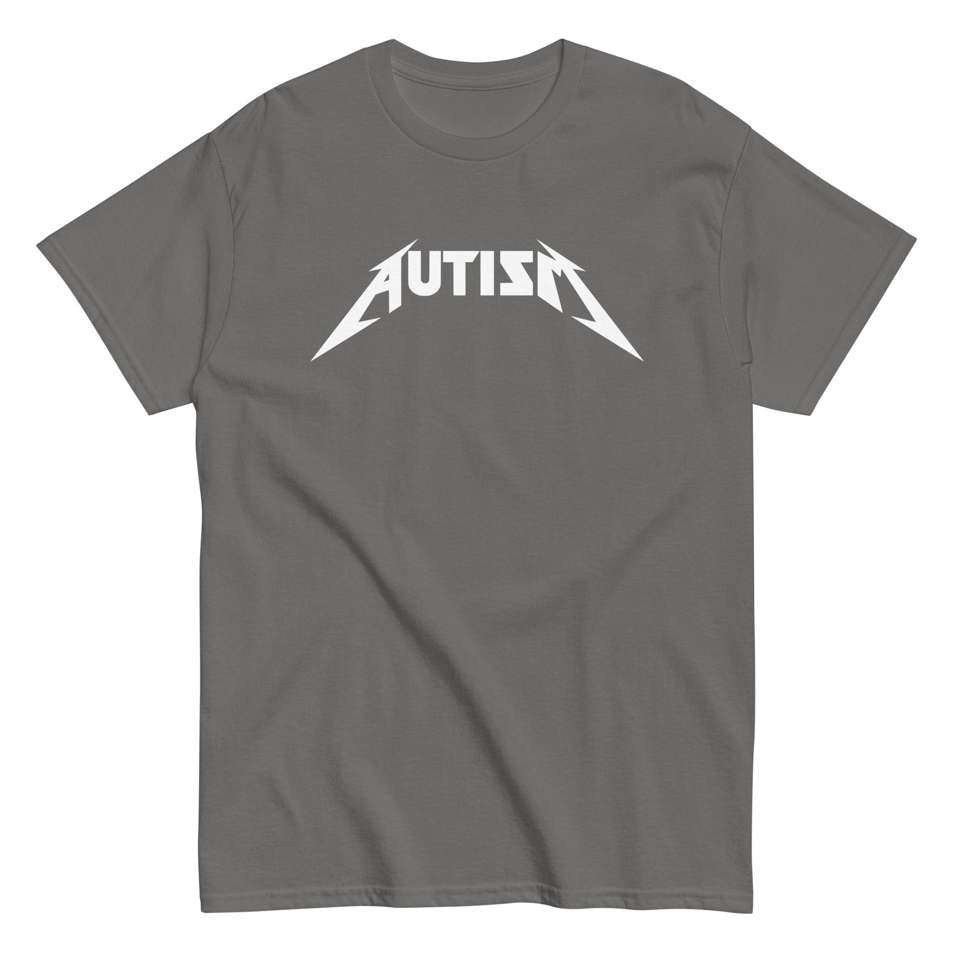Meemirotta autism t-paita harmaalla värillä ja valkoisella logolla edessä