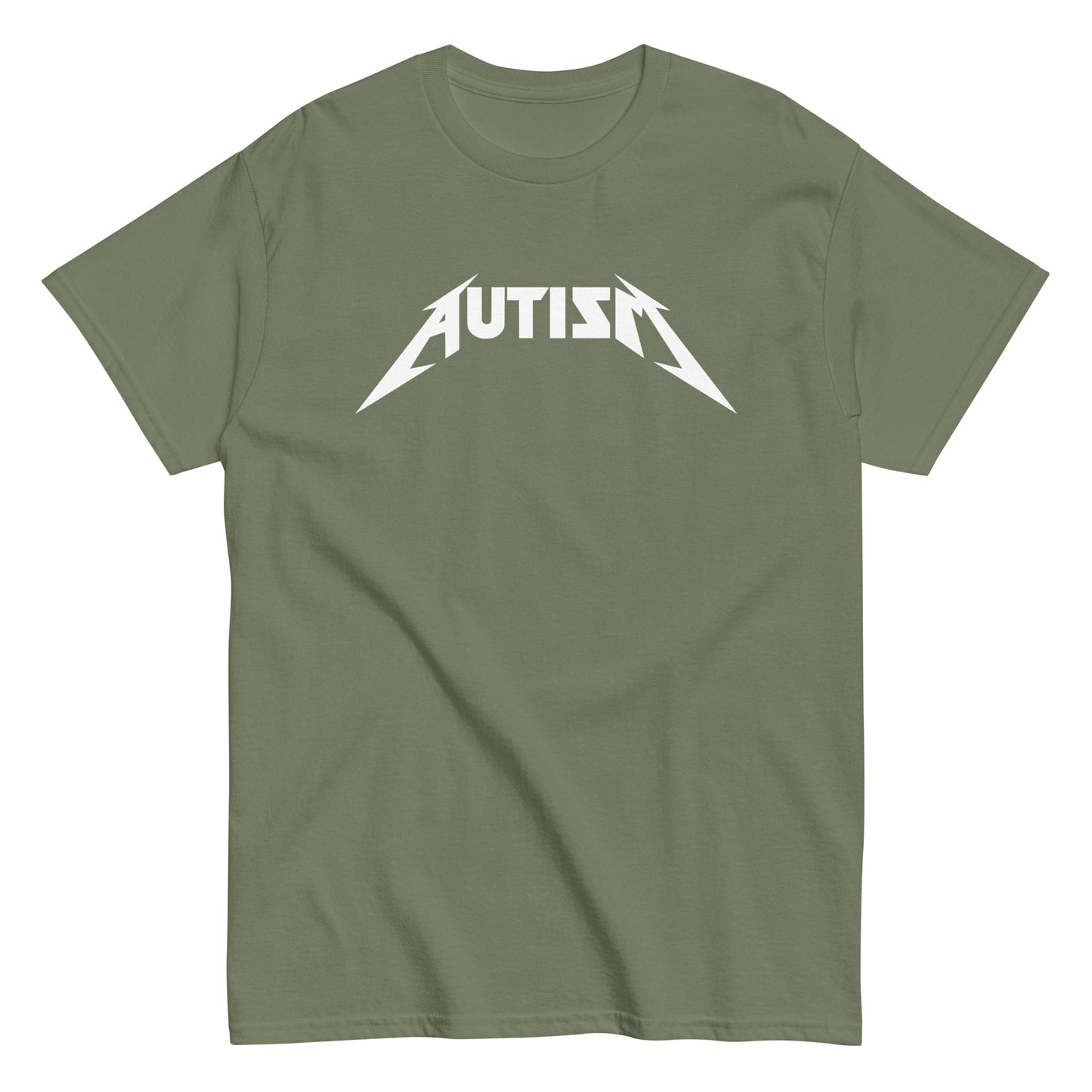 Meemirotta autism t-paita vihreällä taustalla ja valkoisella tekstillä