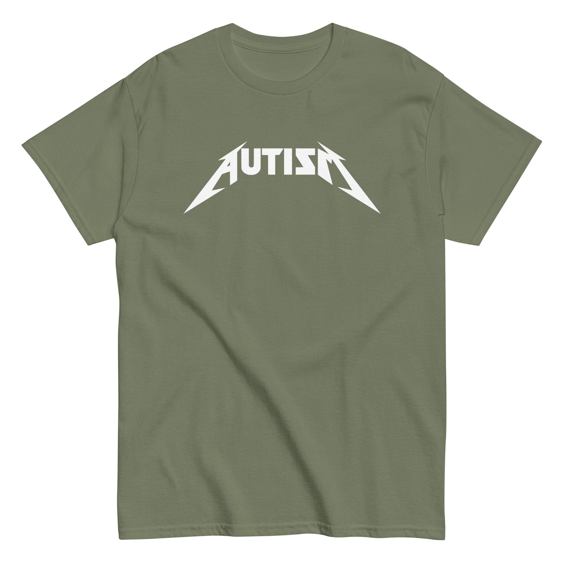 Meemirotta autism t-paita vihreällä taustalla ja valkoisella tekstillä