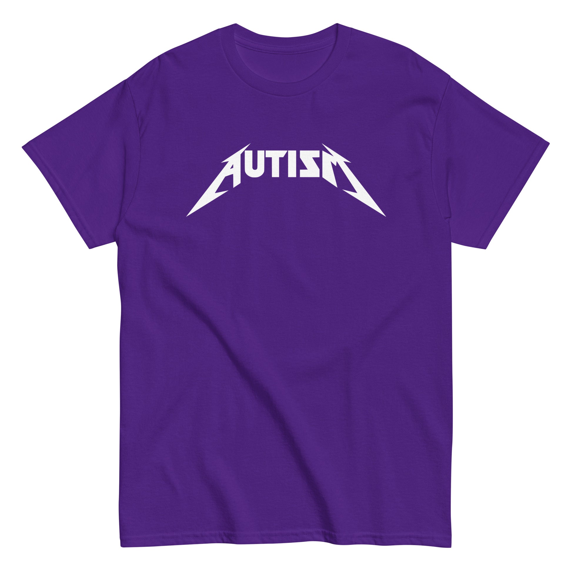 Meemirotta autism t-paita, violetti T-paita, jossa on valkoinen AUTISM-teksti