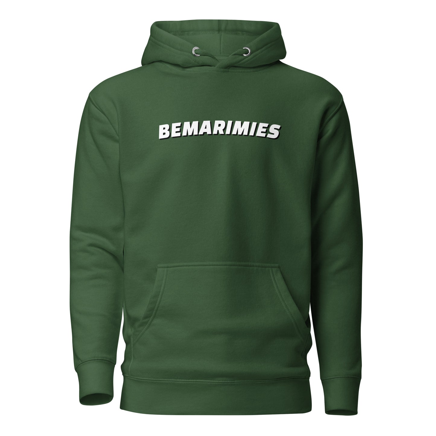Meemirotta bemarimies huppari tummanvihreänä, jossa valkoinen teksti edessä