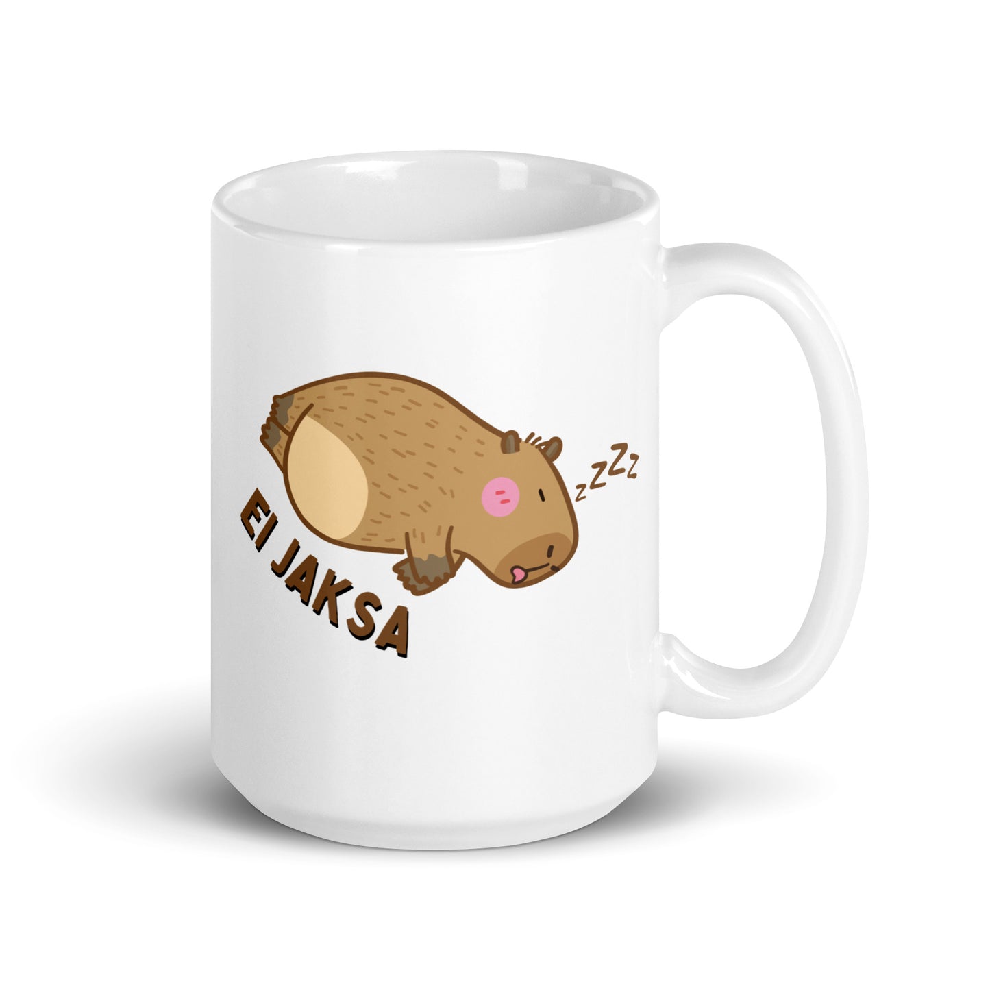 Capybara muki, jossa makoileva kapybara ja teksti 'EI JAKSA'