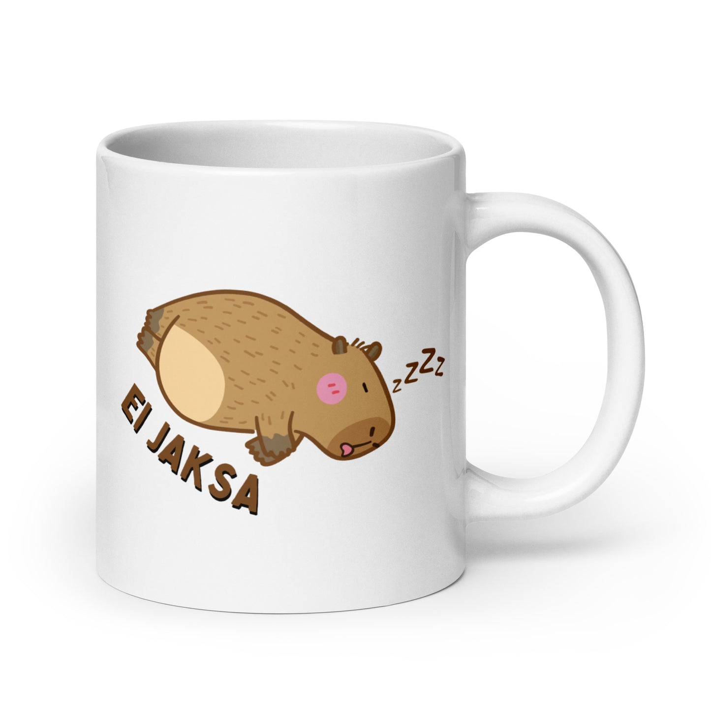 Meemirotta capybara muki, jossa nukkuva kapybara ja teksti 'Ei jaksa'